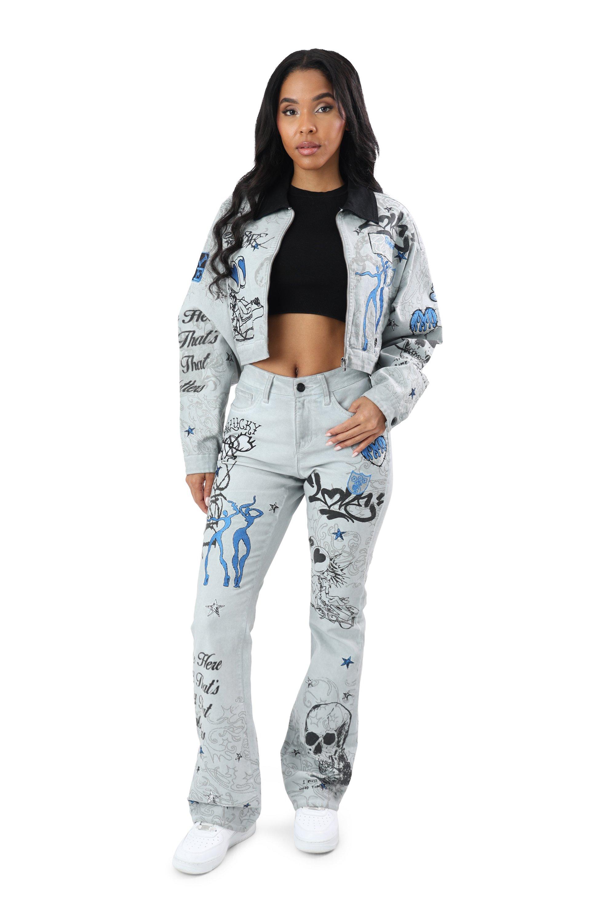 FA26 SCRIBBLE TWILL BARN JACKET - GREY/BLUE