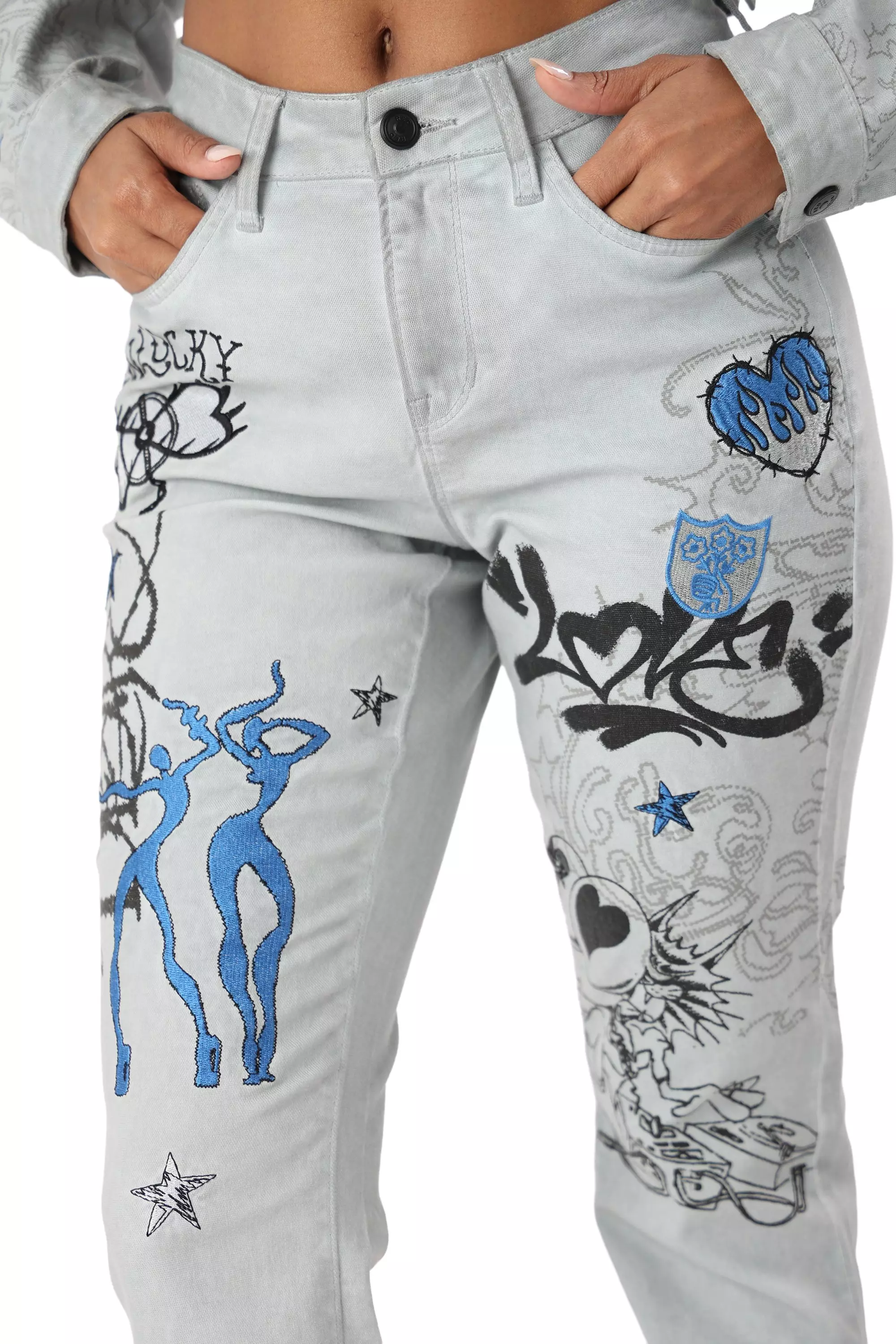 FA26 SCRIBBLE TWILL PANT - GREY/BLUE