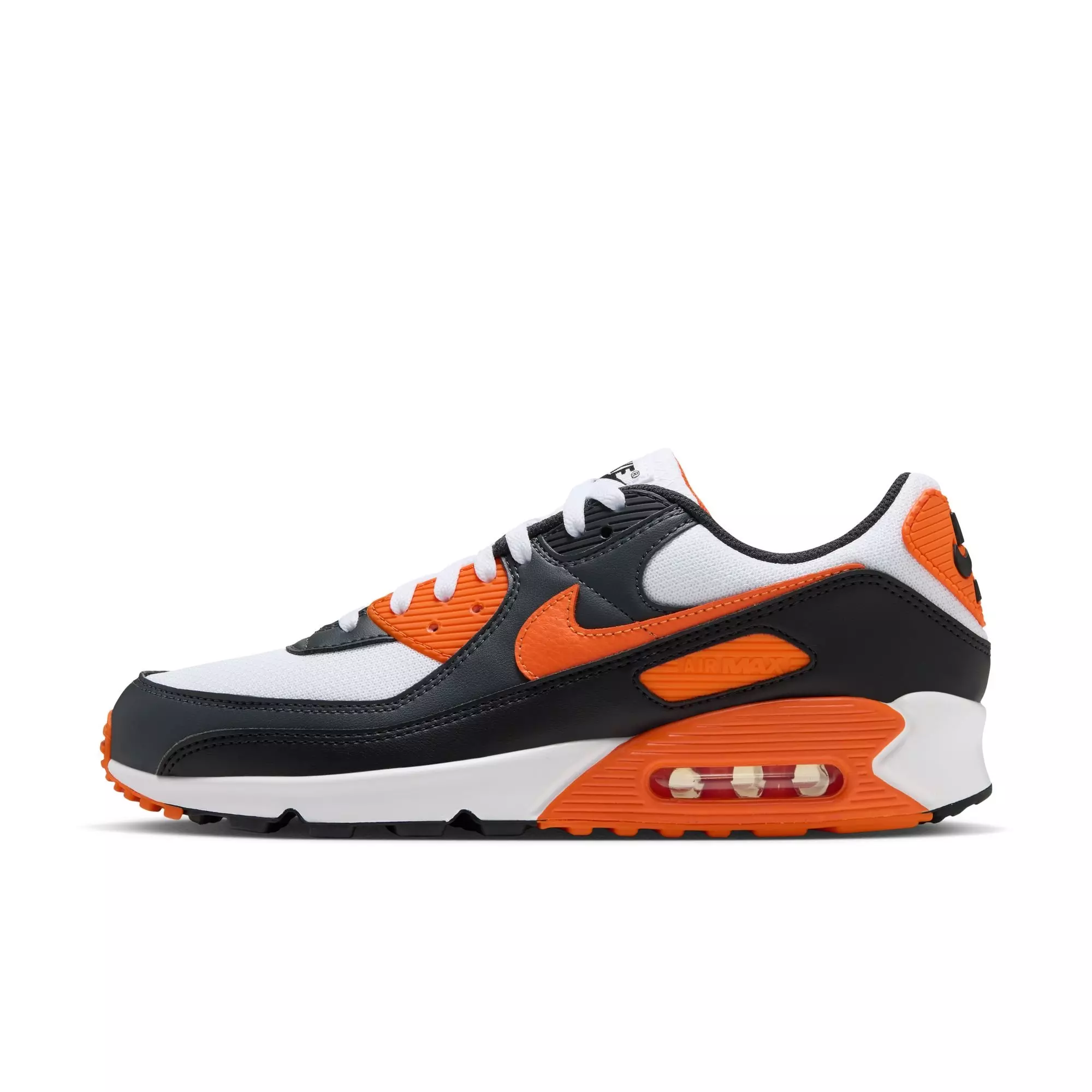 Nike Air Max 90 "White/Safety Orange/Black/Dk Smoke Grey" Men's Shoe - WHITE/ORANGE