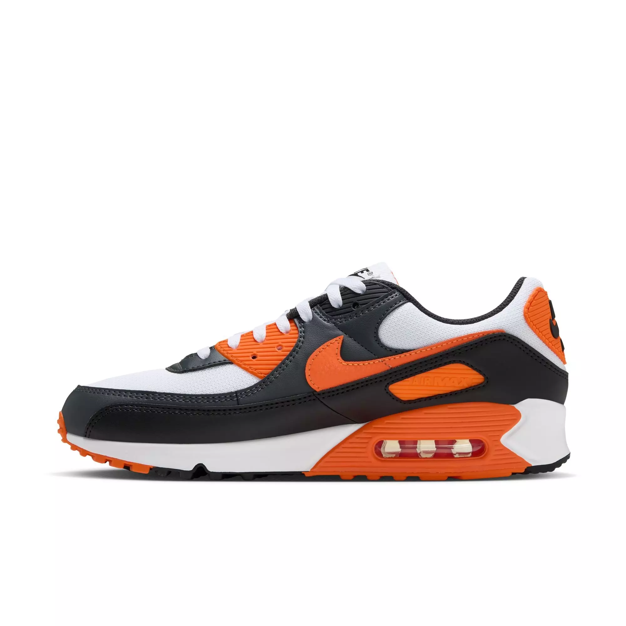 Nike Air Max 90 "White/Safety Orange/Black/Dk Smoke Grey" Men's Shoe - WHITE/ORANGE