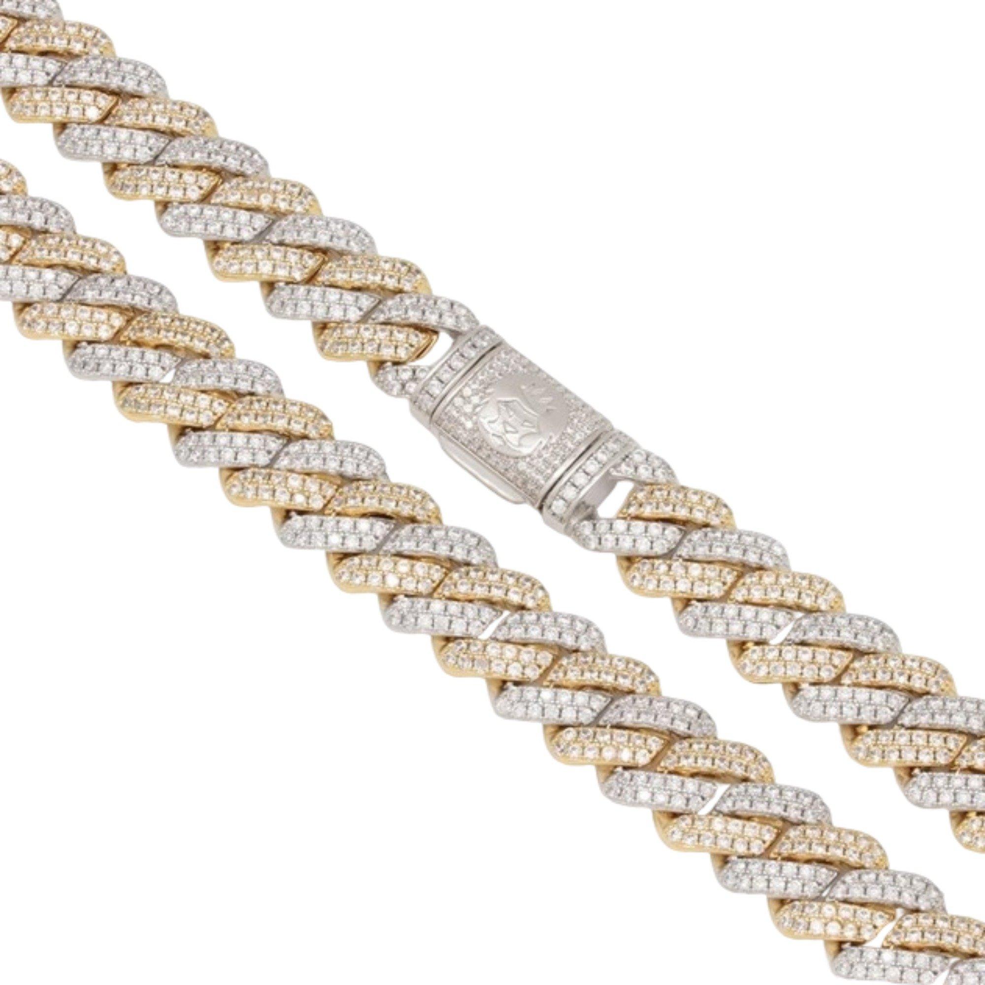 King Ice 14k Gold Plated Iced Two Tone Diamond Cut Miami Cuban Chain - MULTI-COLOR Thumbnail View 2