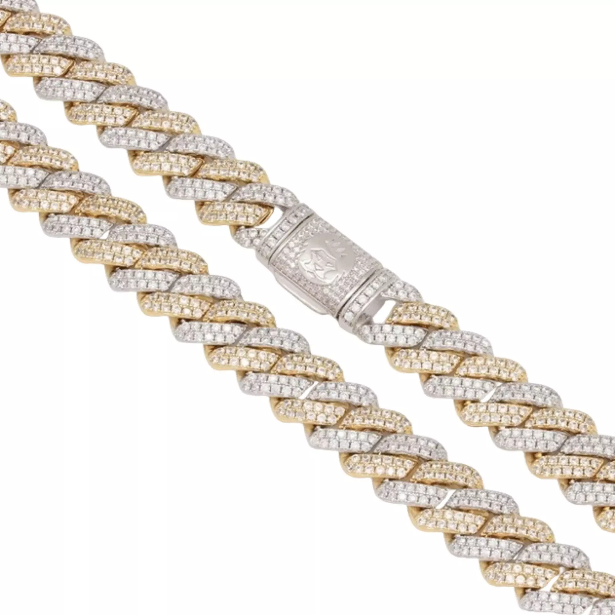 King Ice 14k Gold Plated Iced Two Tone Diamond Cut Miami Cuban Chain - MULTI-COLOR