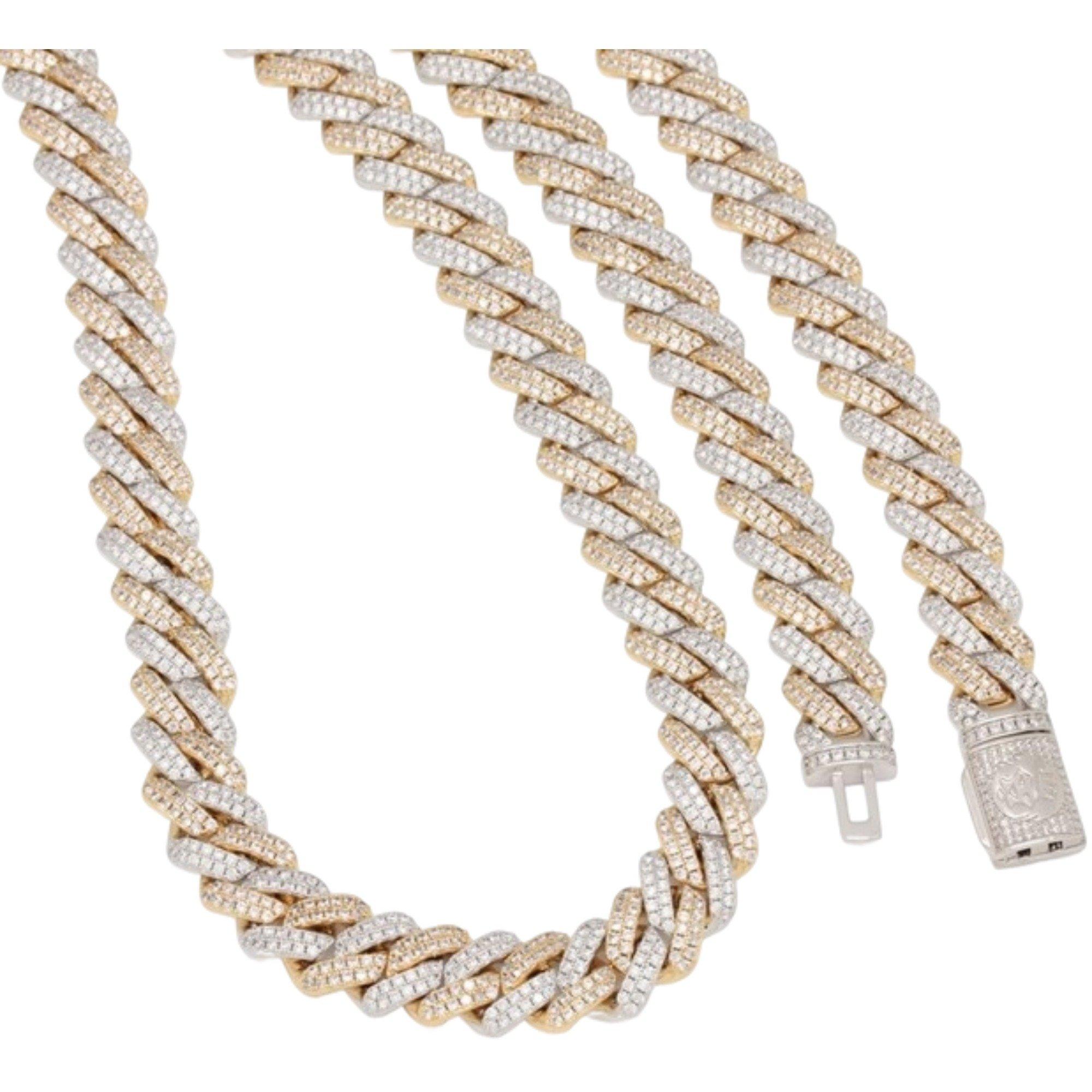 King Ice 14k Gold Plated Iced Two Tone Diamond Cut Miami Cuban Chain - MULTI-COLOR Thumbnail View 3
