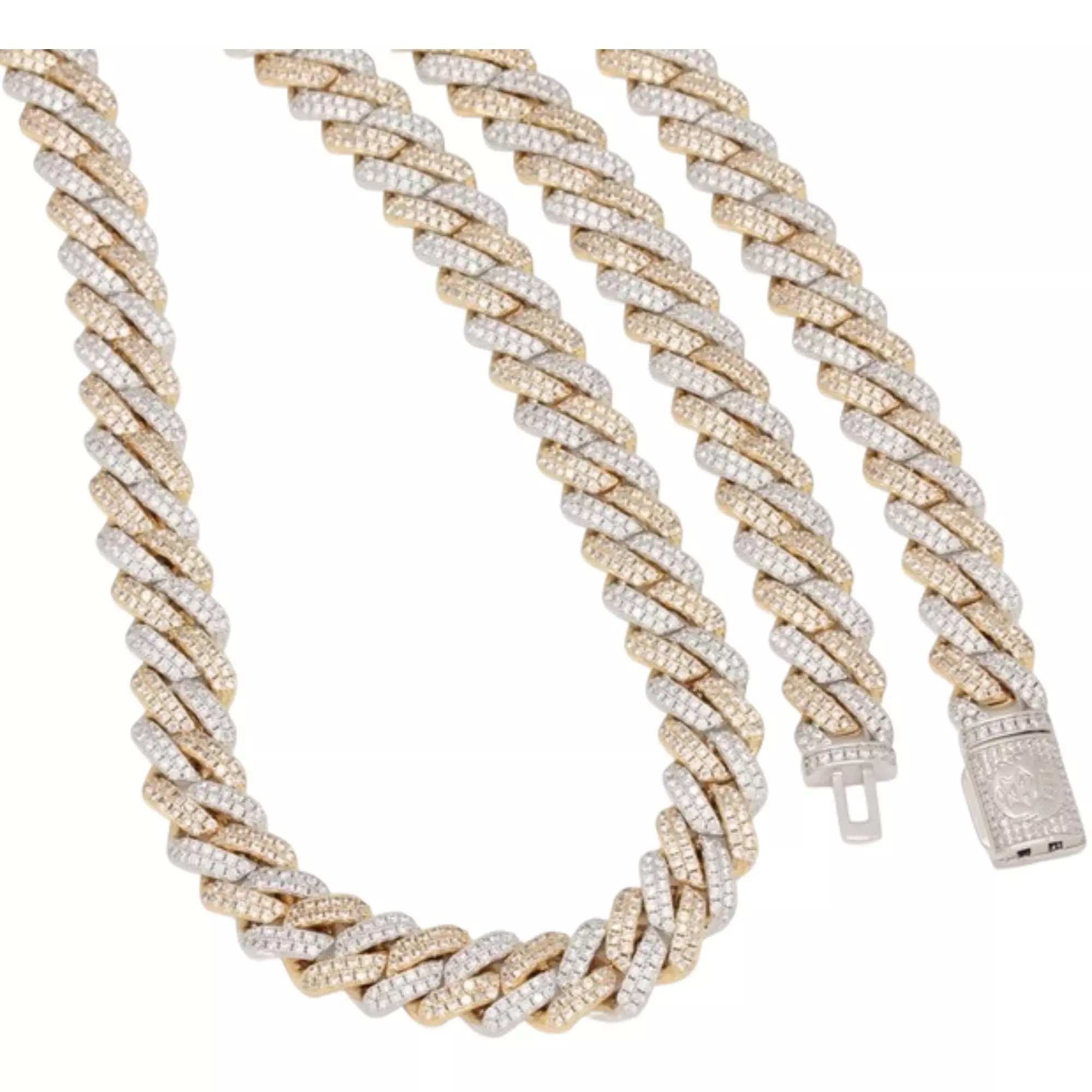 King Ice 14k Gold Plated Iced Two Tone Diamond Cut Miami Cuban Chain - MULTI-COLOR