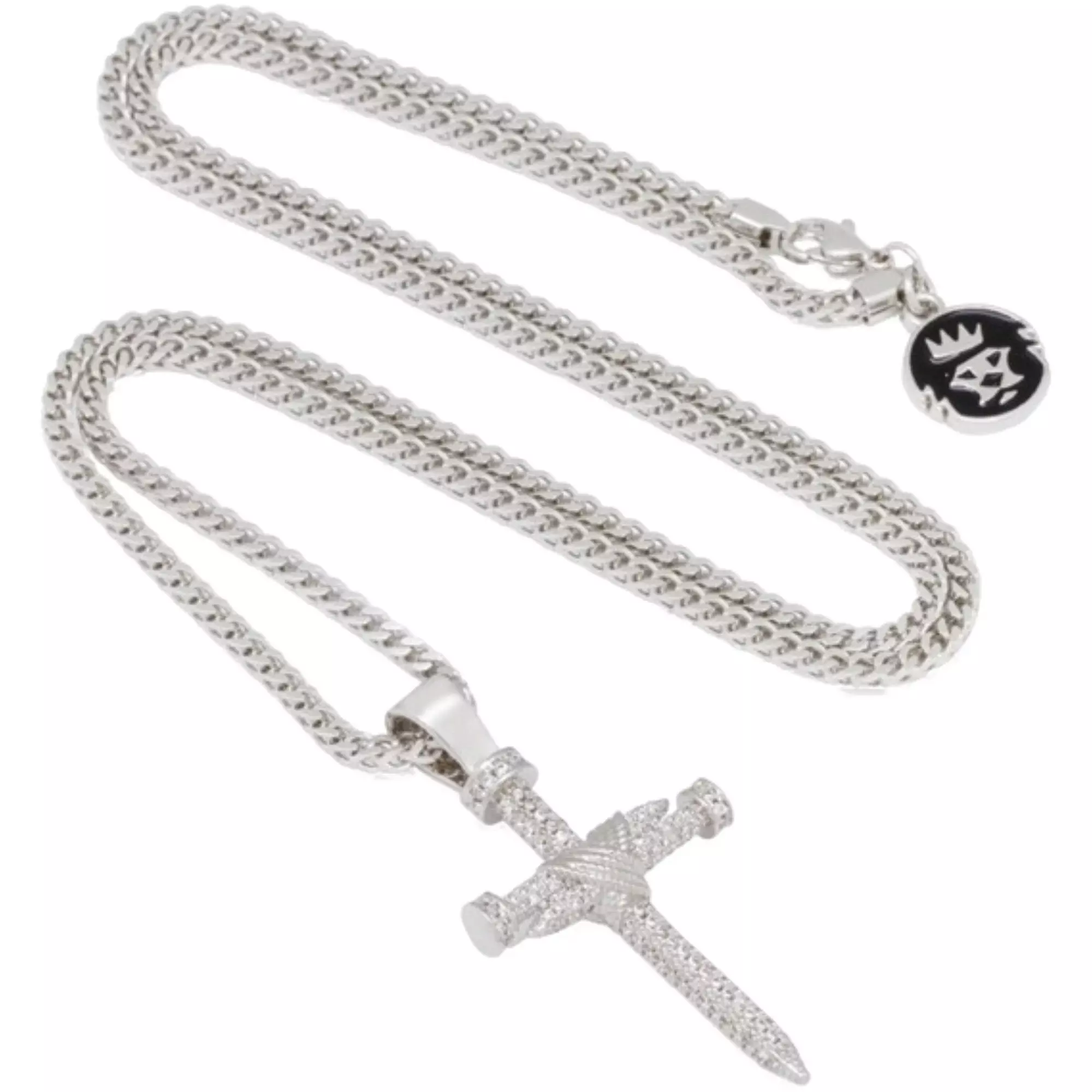 King Ice White Gold Plated Nail Cross Necklace - SILVER