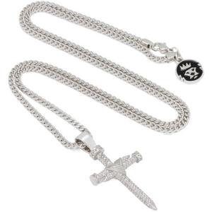 King Ice White Gold Plated Nail Cross Necklace
