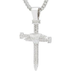 King Ice White Gold Plated Nail Cross Necklace