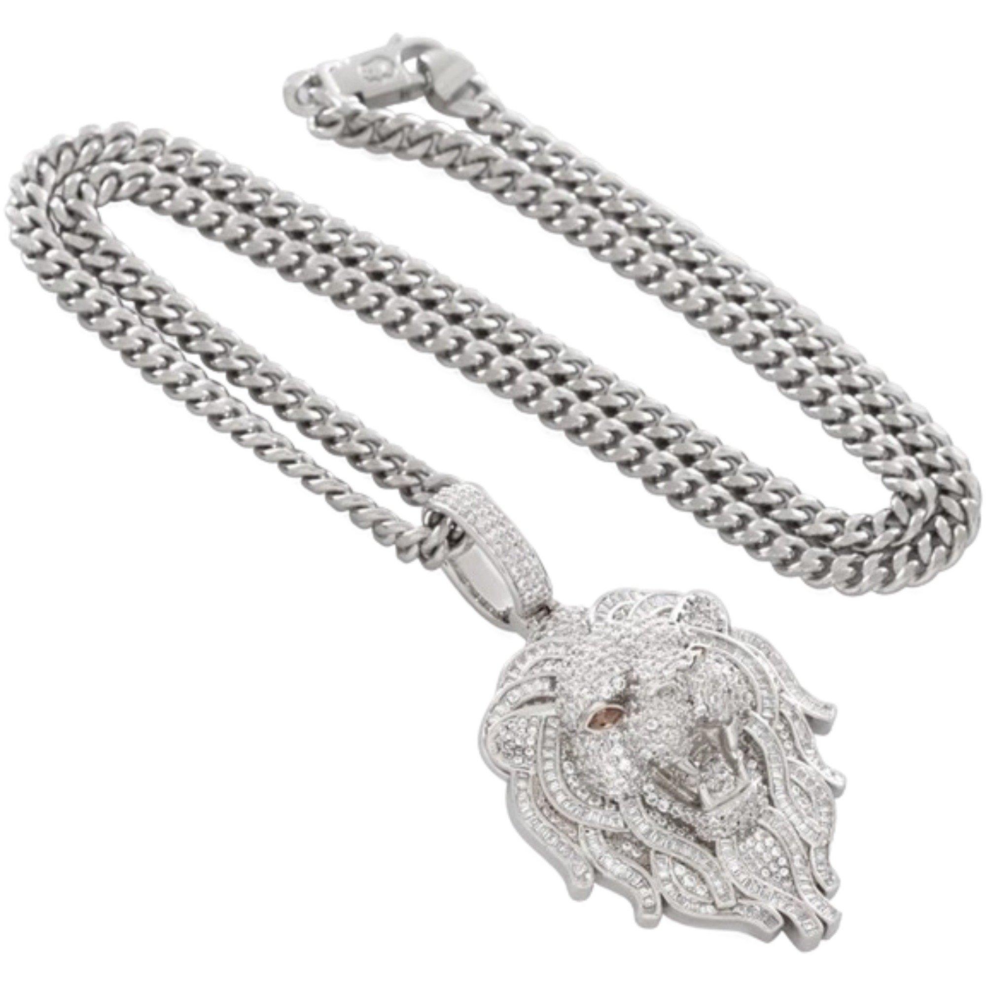 King Ice White Gold Plated Lion Necklace - SILVER Thumbnail View 3