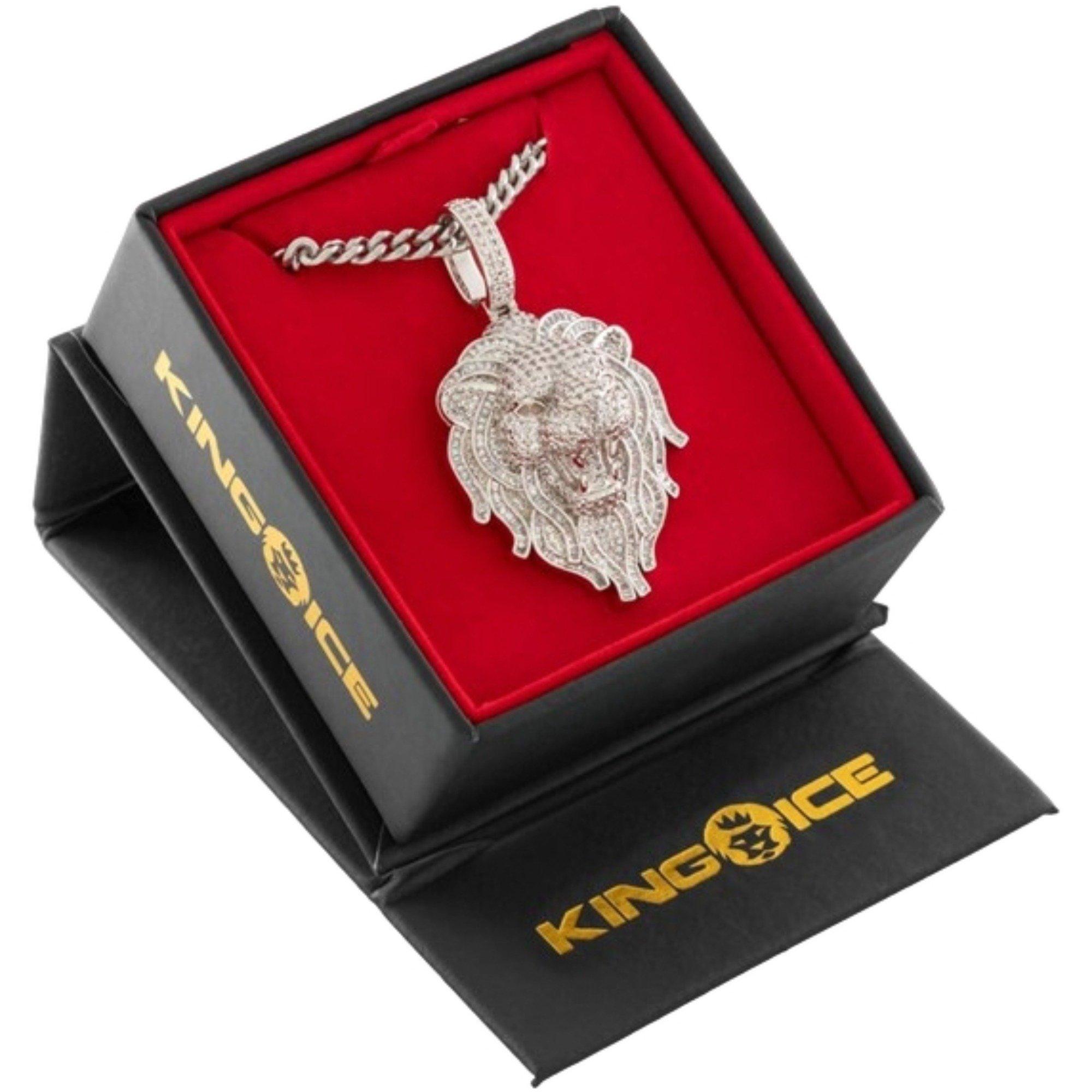 King Ice White Gold Plated Lion Necklace - SILVER Thumbnail View 4