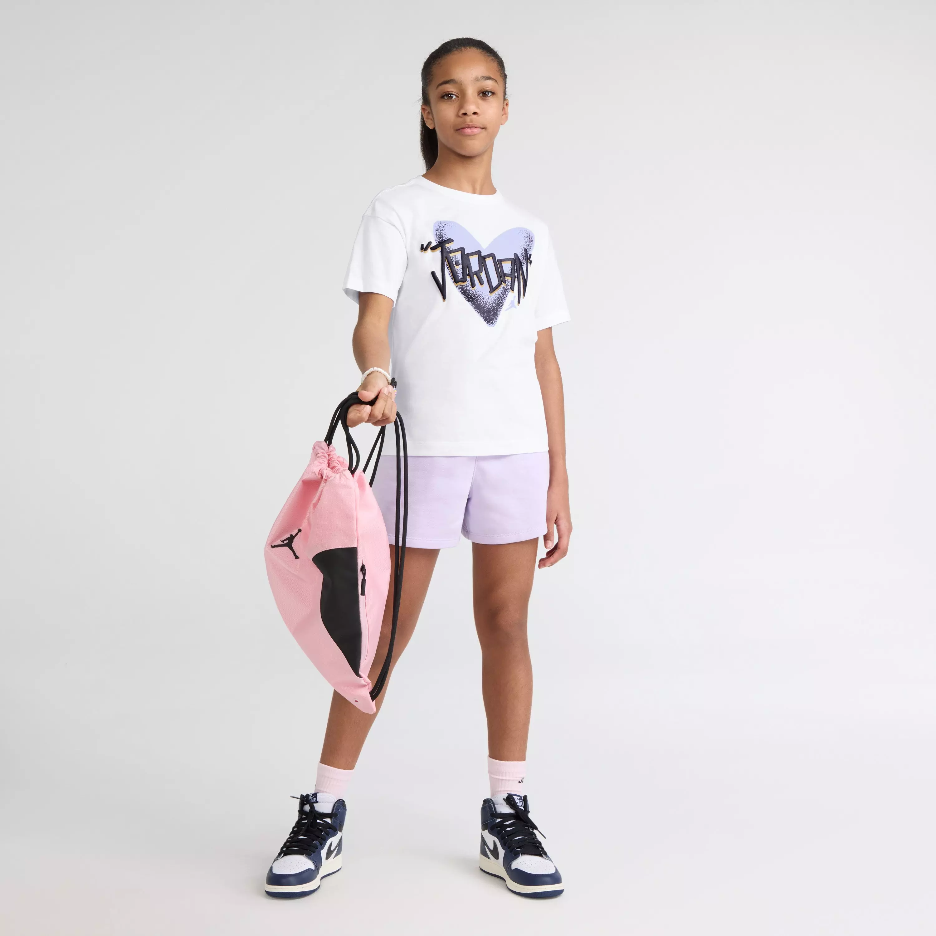 Jordan Big Girls' Purple Heart Tee - WHITE/PURPLE
