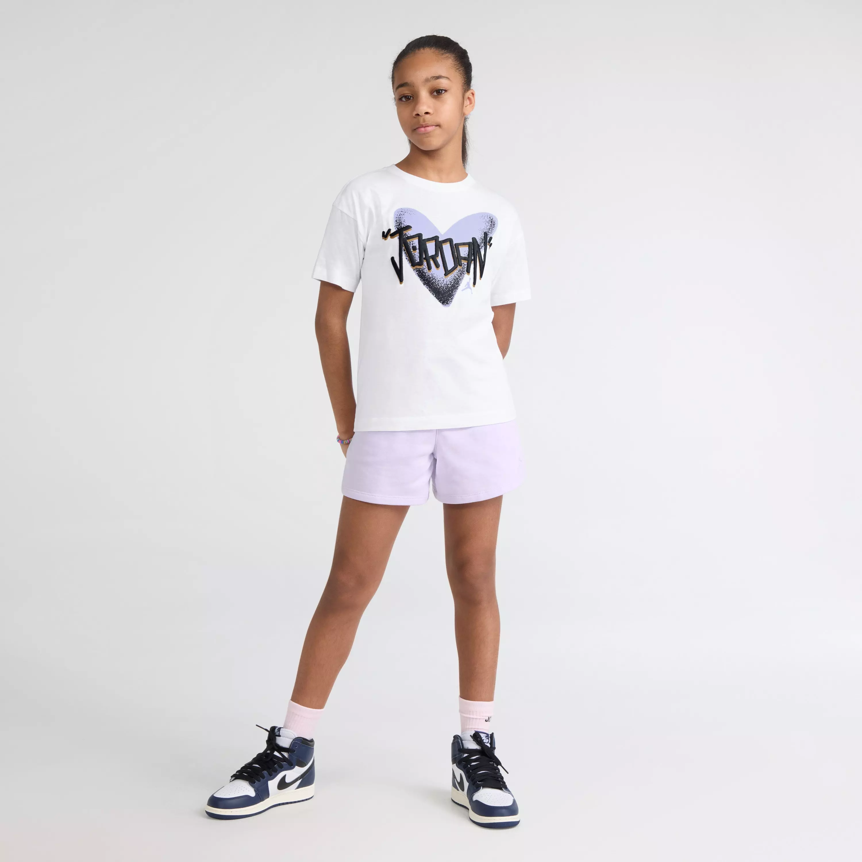 Jordan Big Girls' Purple Heart Tee - WHITE/PURPLE