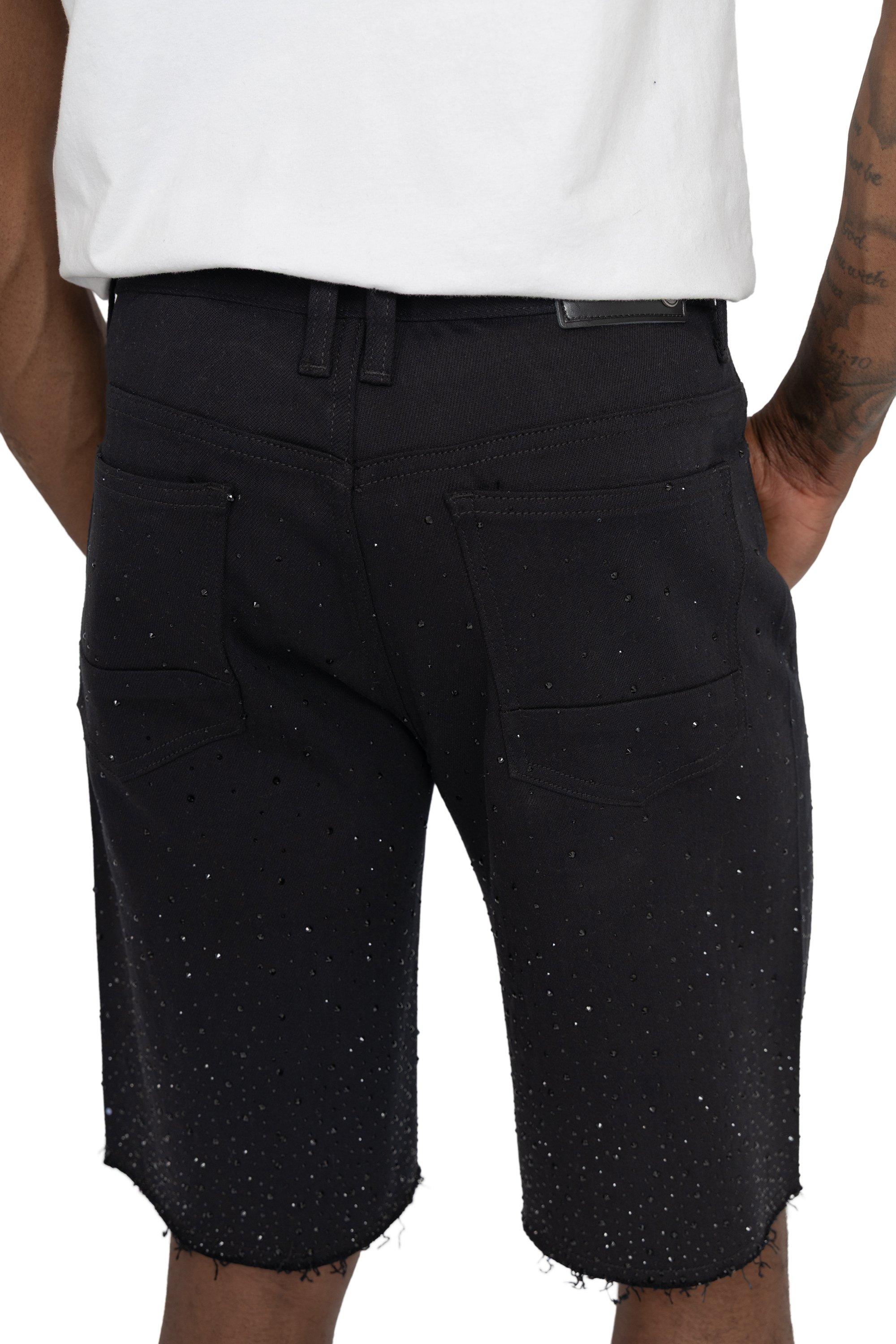 BLACK RAW JEWELED SHORT - BLACK
