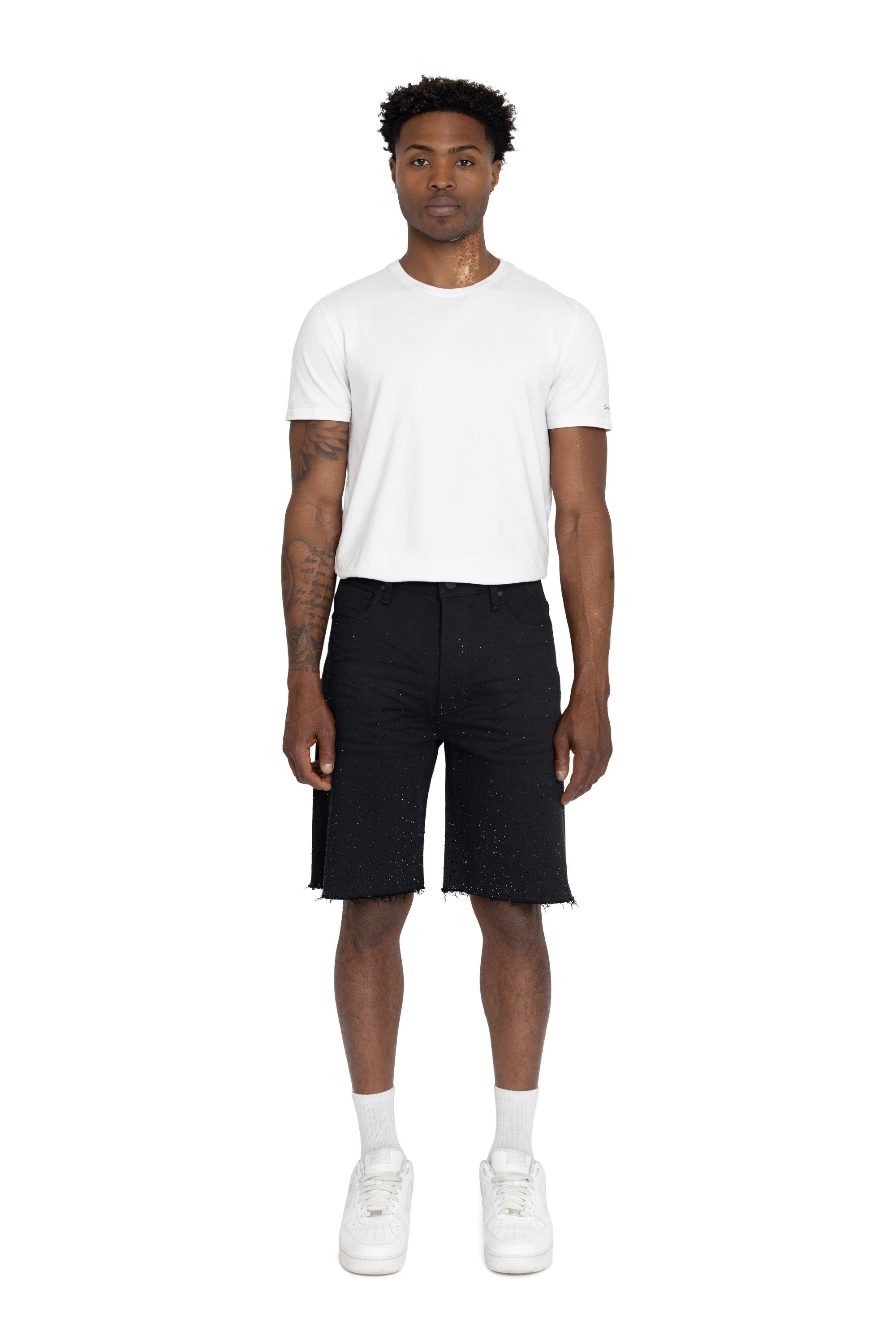 BLACK RAW JEWELED SHORT - BLACK