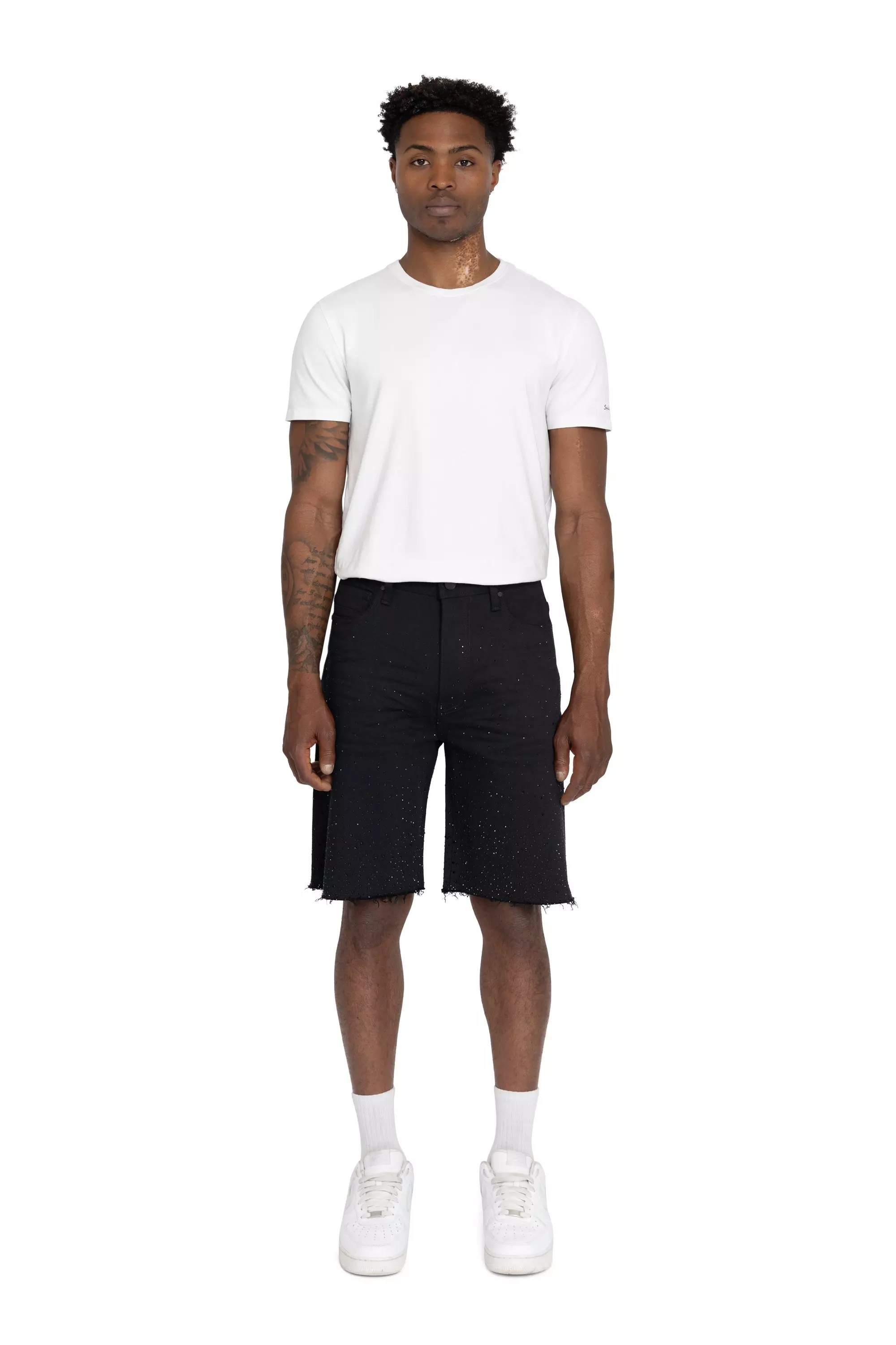 BLACK RAW JEWELED SHORT - BLACK