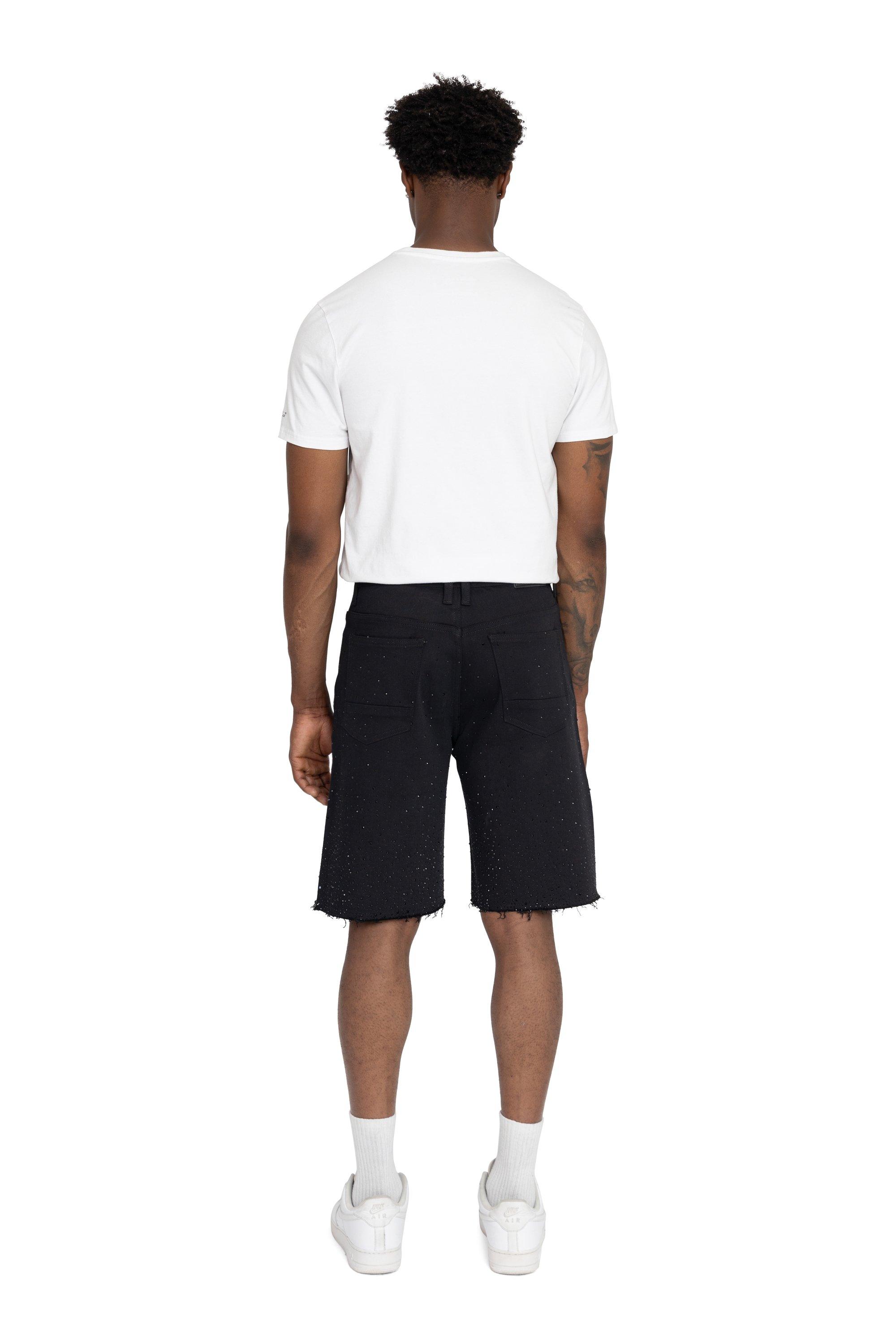 BLACK RAW JEWELED SHORT - BLACK