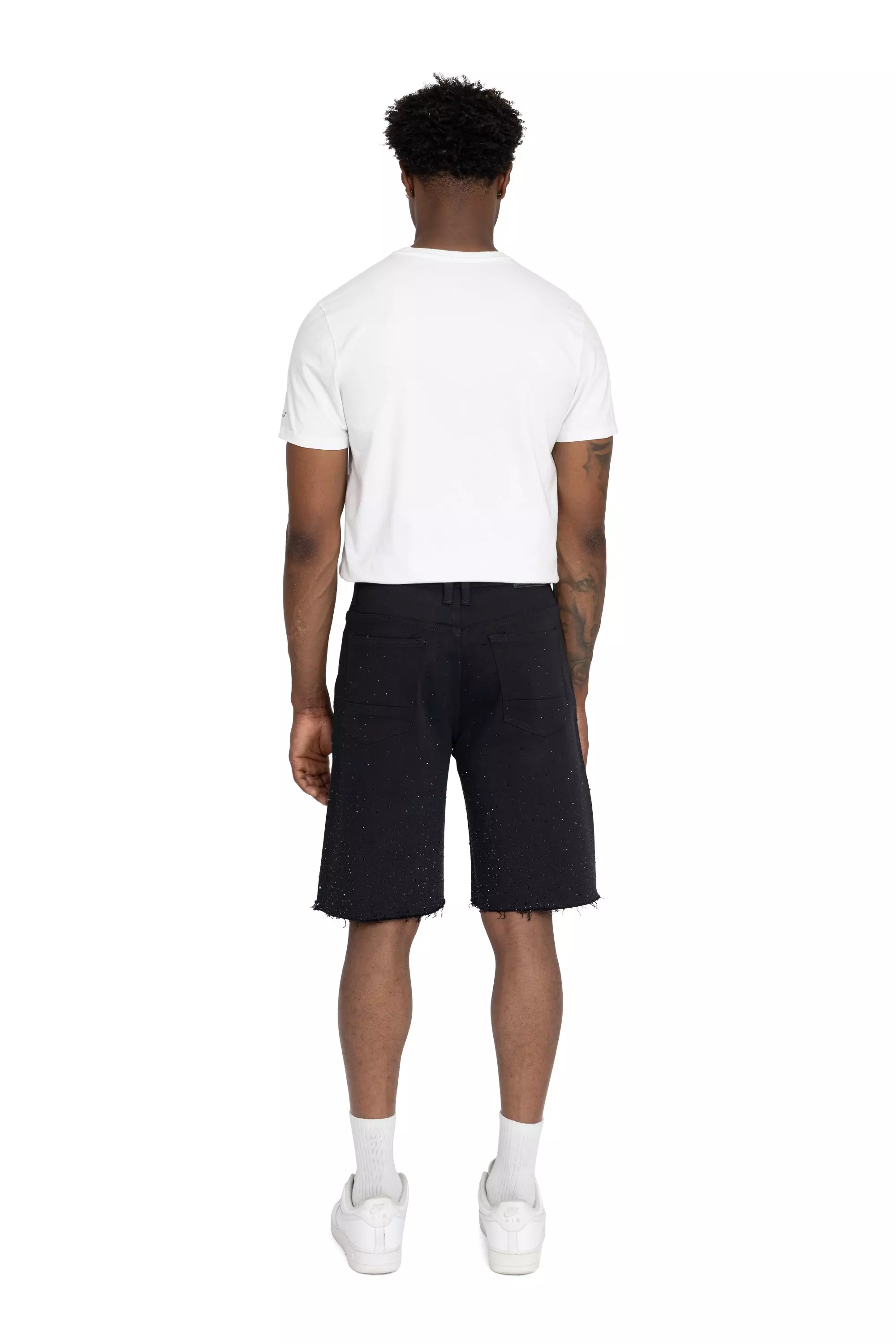 BLACK RAW JEWELED SHORT - BLACK