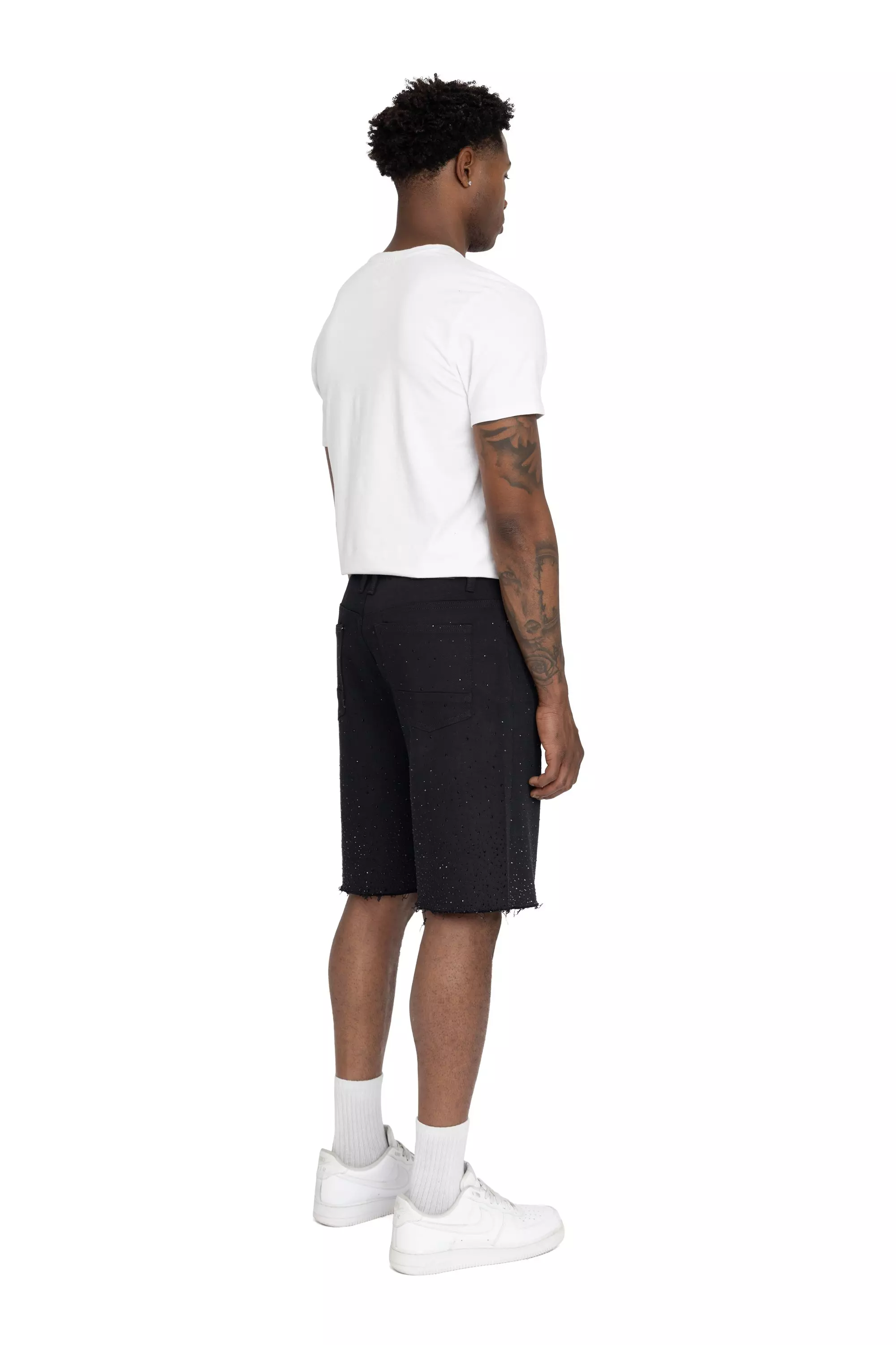 BLACK RAW JEWELED SHORT - BLACK