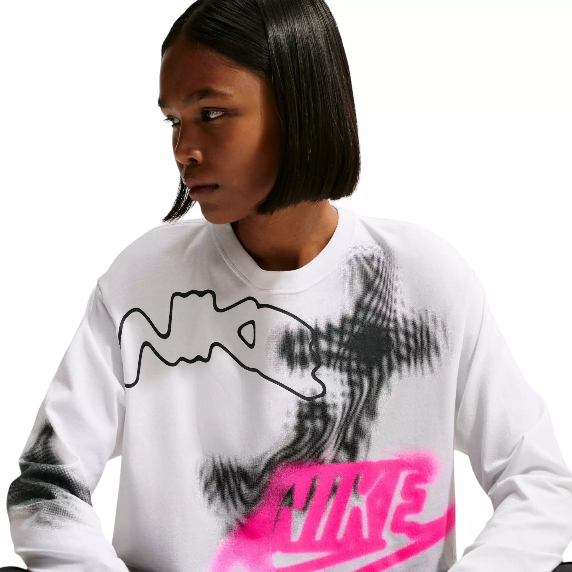 HO26 NIKE LS HYPER PINK TEE - WHITE/PINK