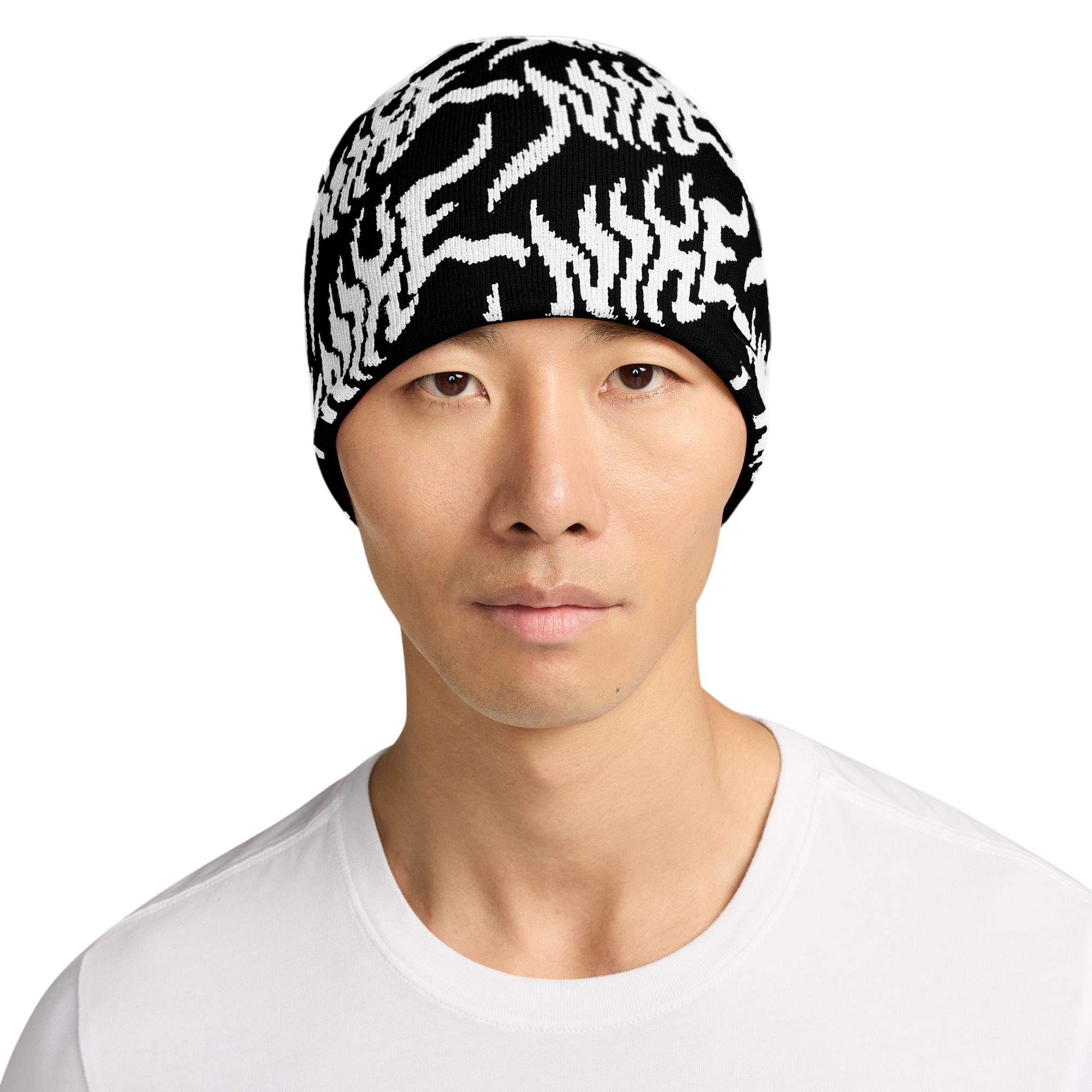 Nike Peak GFX All Over Print Beanie - White/Black - BLACK/WHITE