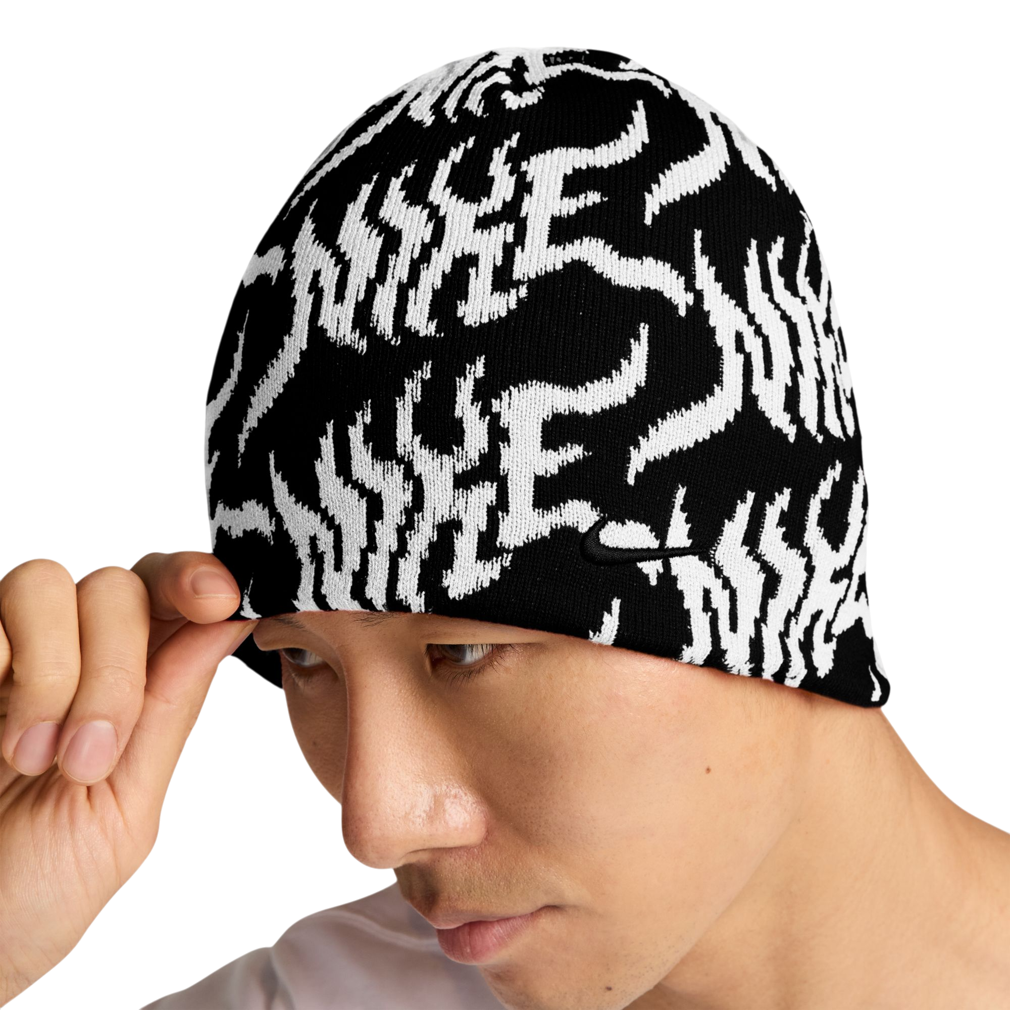 Nike Peak GFX All Over Print Beanie - White/Black - BLACK/WHITE