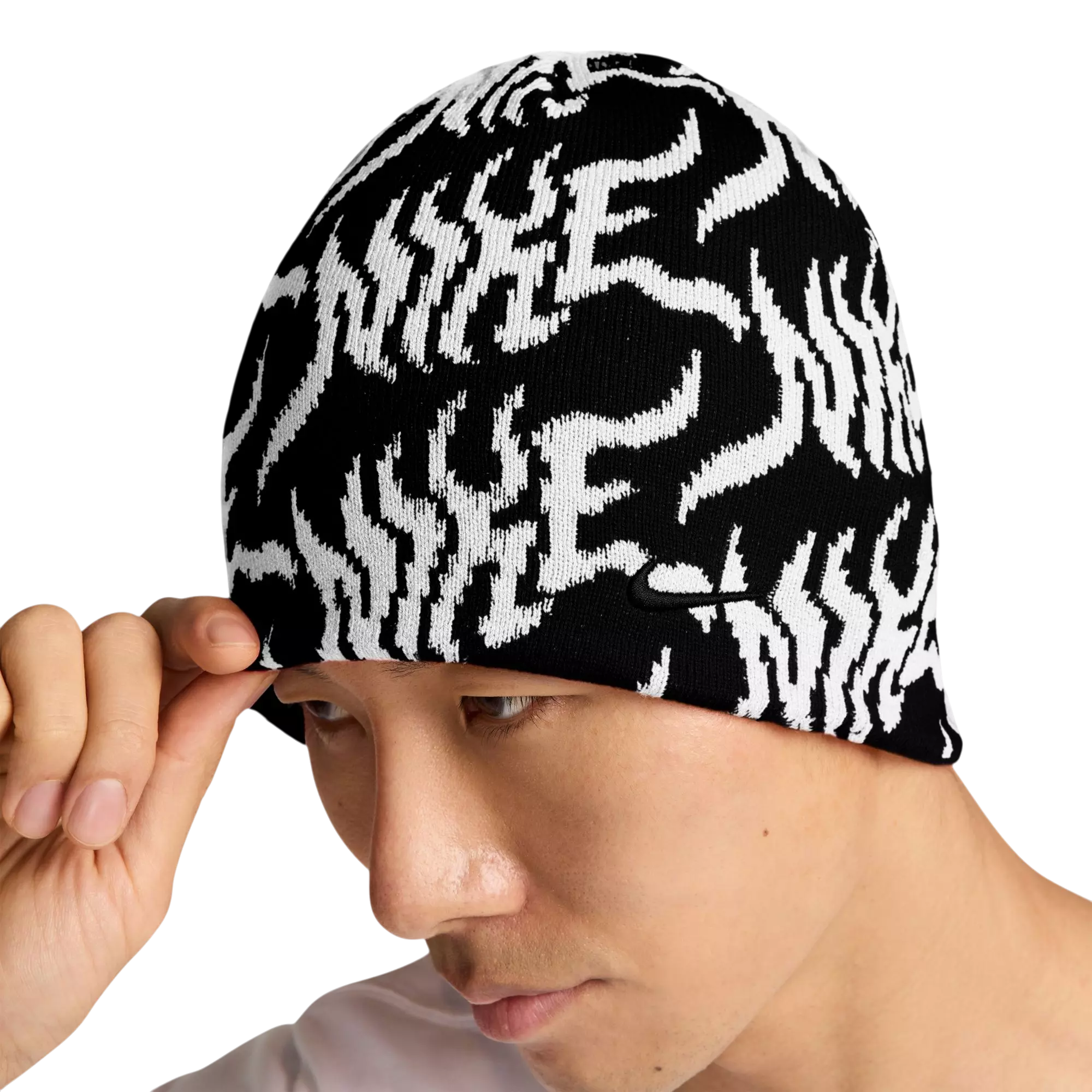 Nike Peak GFX All Over Print Beanie - White/Black - BLACK/WHITE