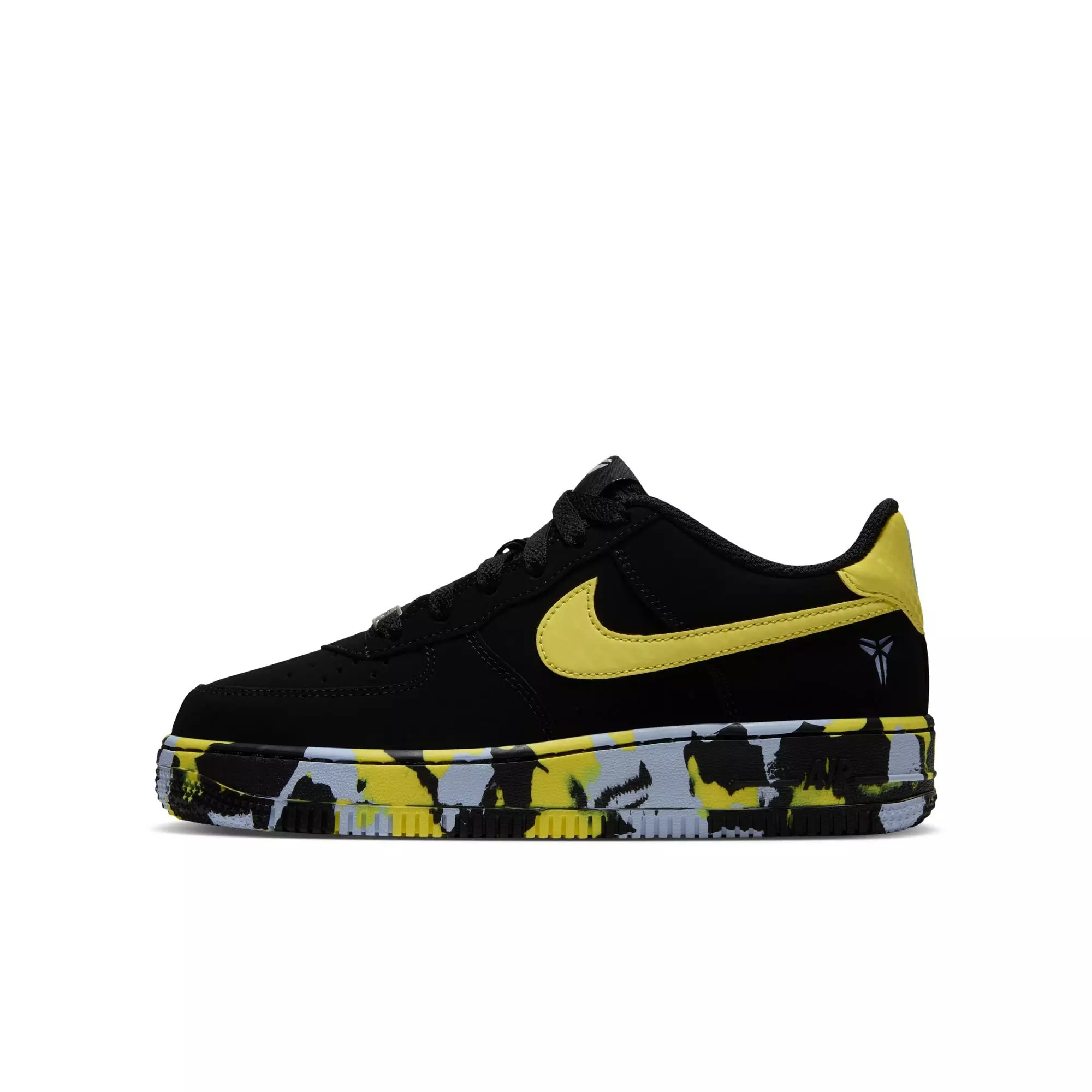 Nike Kobe Air Force 1 "Dynamic Yellow" Grade School Kids' Shoe - BLACK/DYNAMIC YELLOW/CELESTINE BLUE