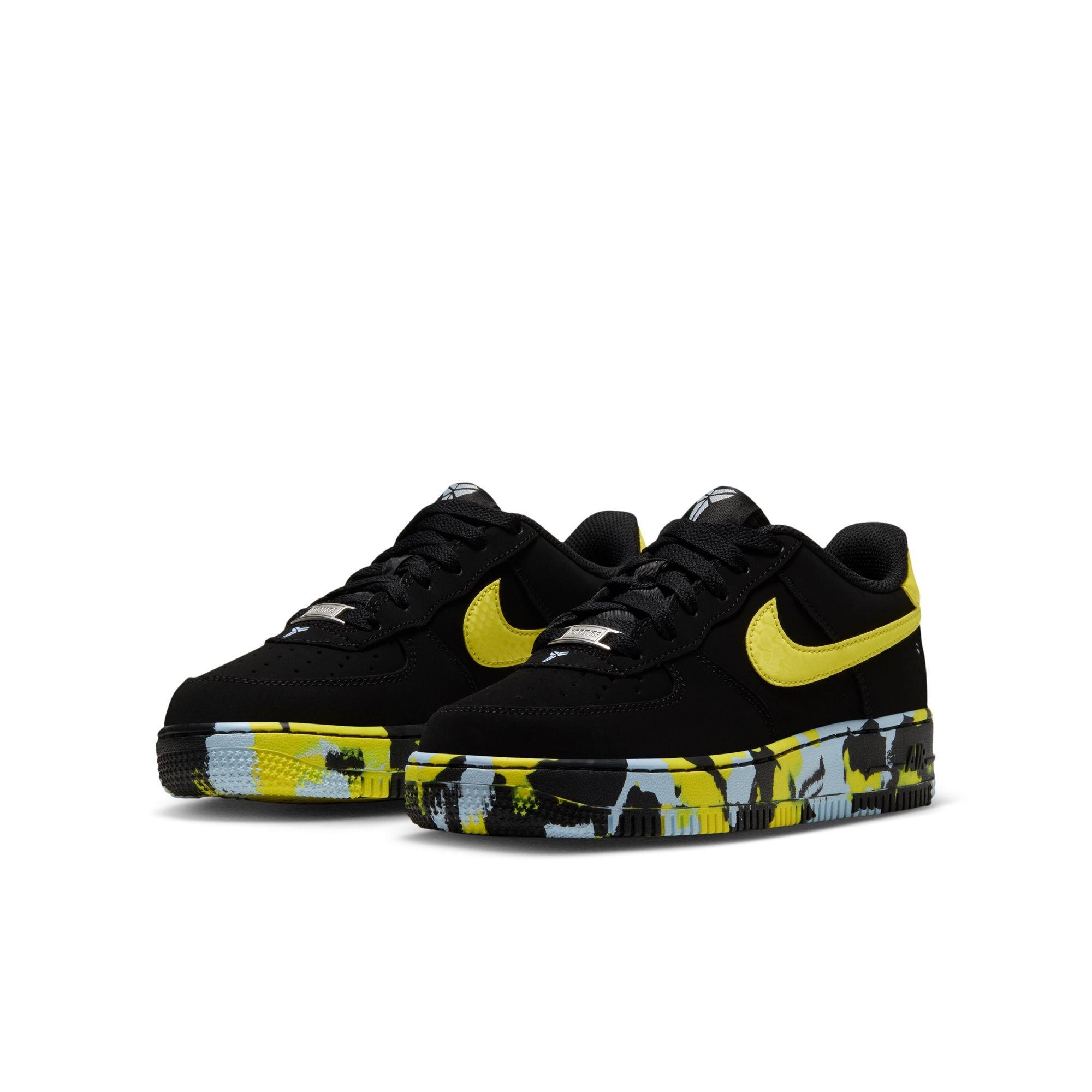 Nike Kobe Air Force 1 "Dynamic Yellow" Grade School Kids' Shoe - BLACK/DYNAMIC YELLOW/CELESTINE BLUE