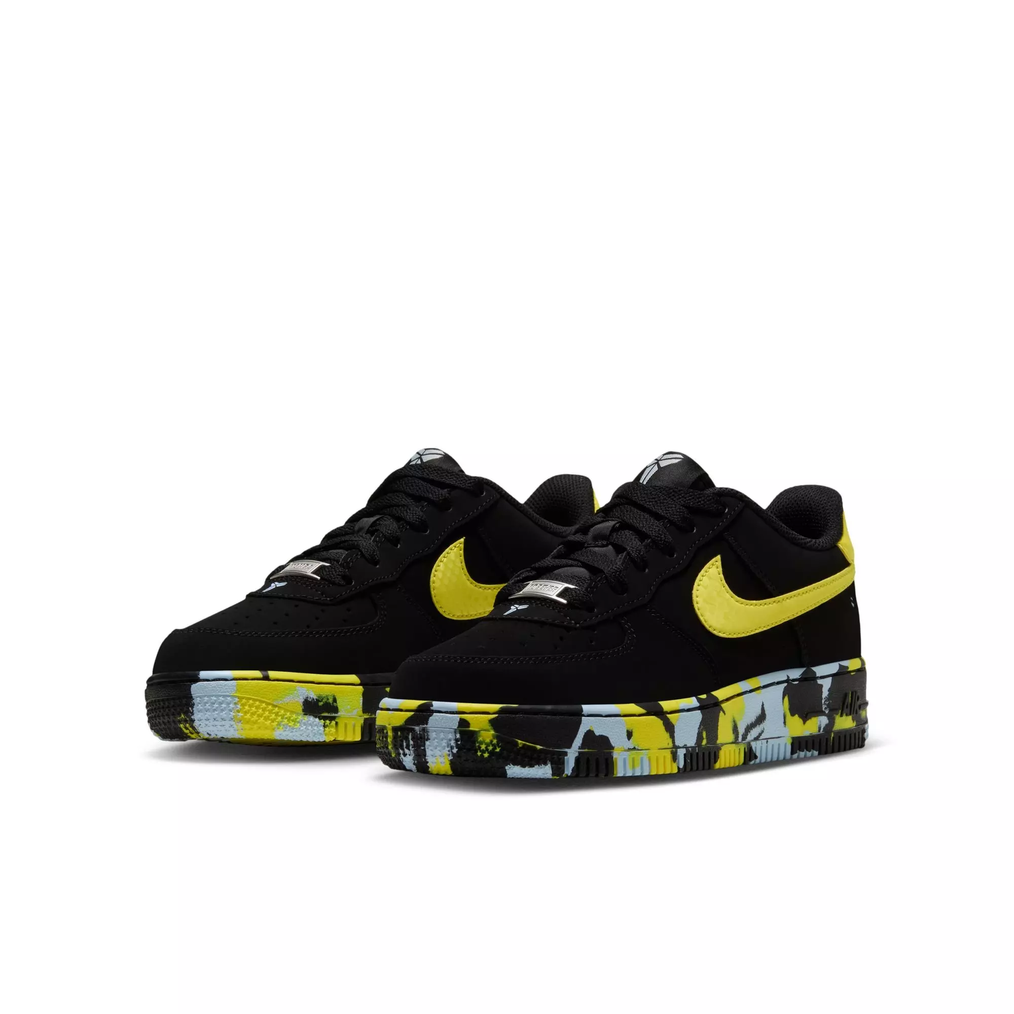 Nike Kobe Air Force 1 "Dynamic Yellow" Grade School Kids' Shoe - BLACK/DYNAMIC YELLOW/CELESTINE BLUE