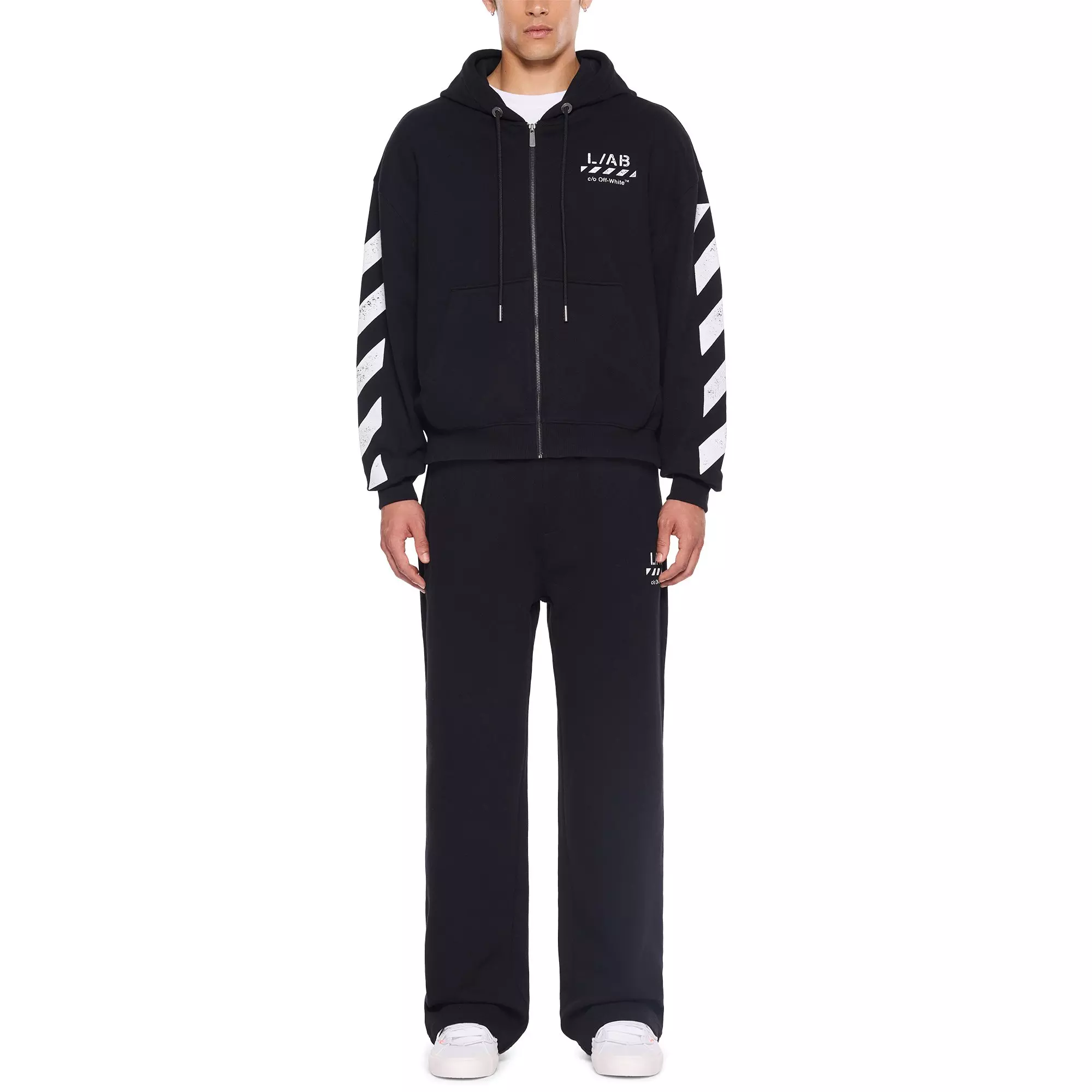 L/AB c/o Off-White Men's Diagonal Full-Zip Hoodie - BLACK