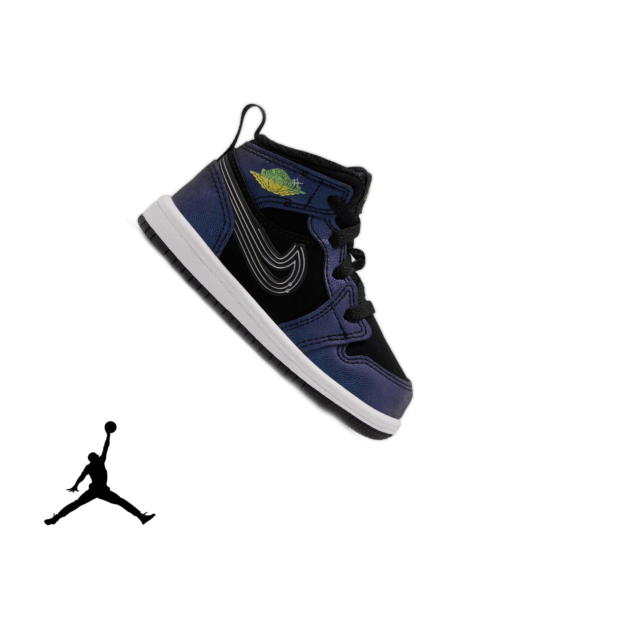Jordan 1 Mid SE "Space Jam" Toddler Kids' Shoe - BLACK/YELLOW ZEST/ACTION GREEN