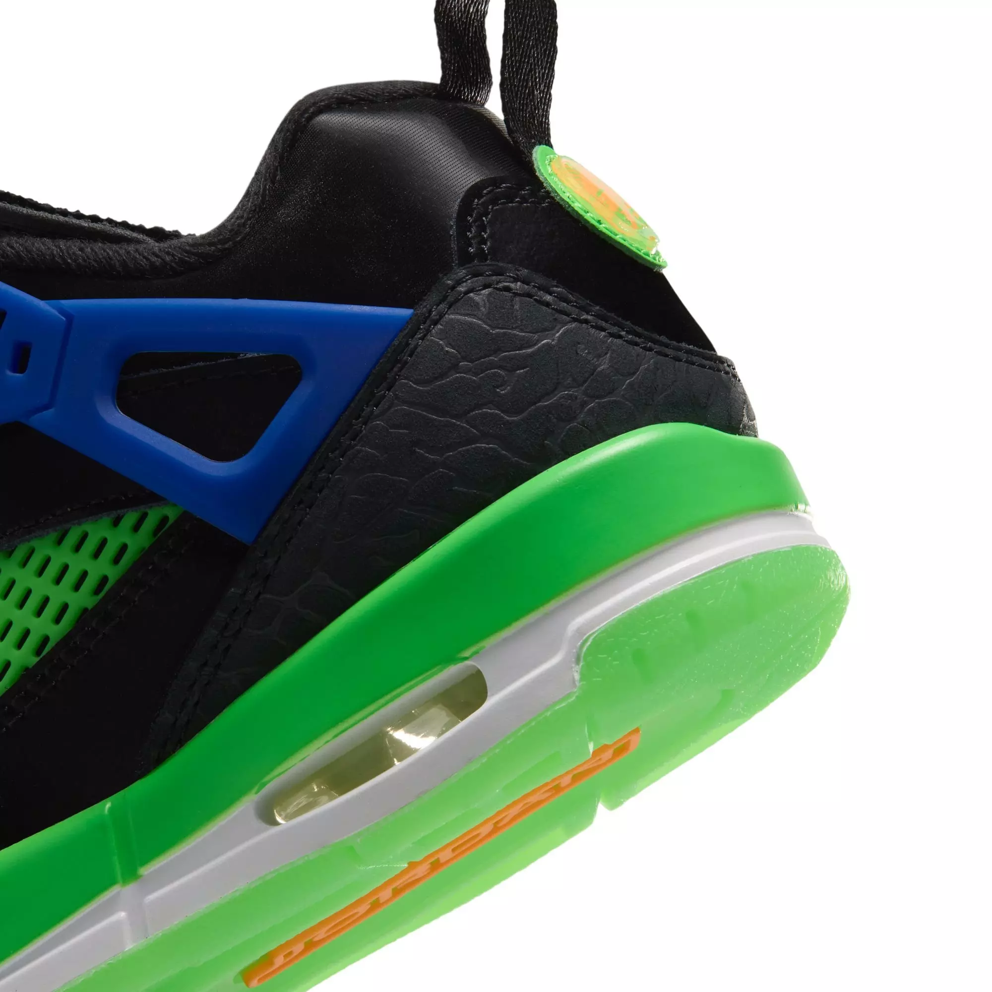Jordan Spizike Low "Jam Central" Grade School Kids' Shoe - BLACK/ATOMIC ORANGE/GREEN STRIKE
