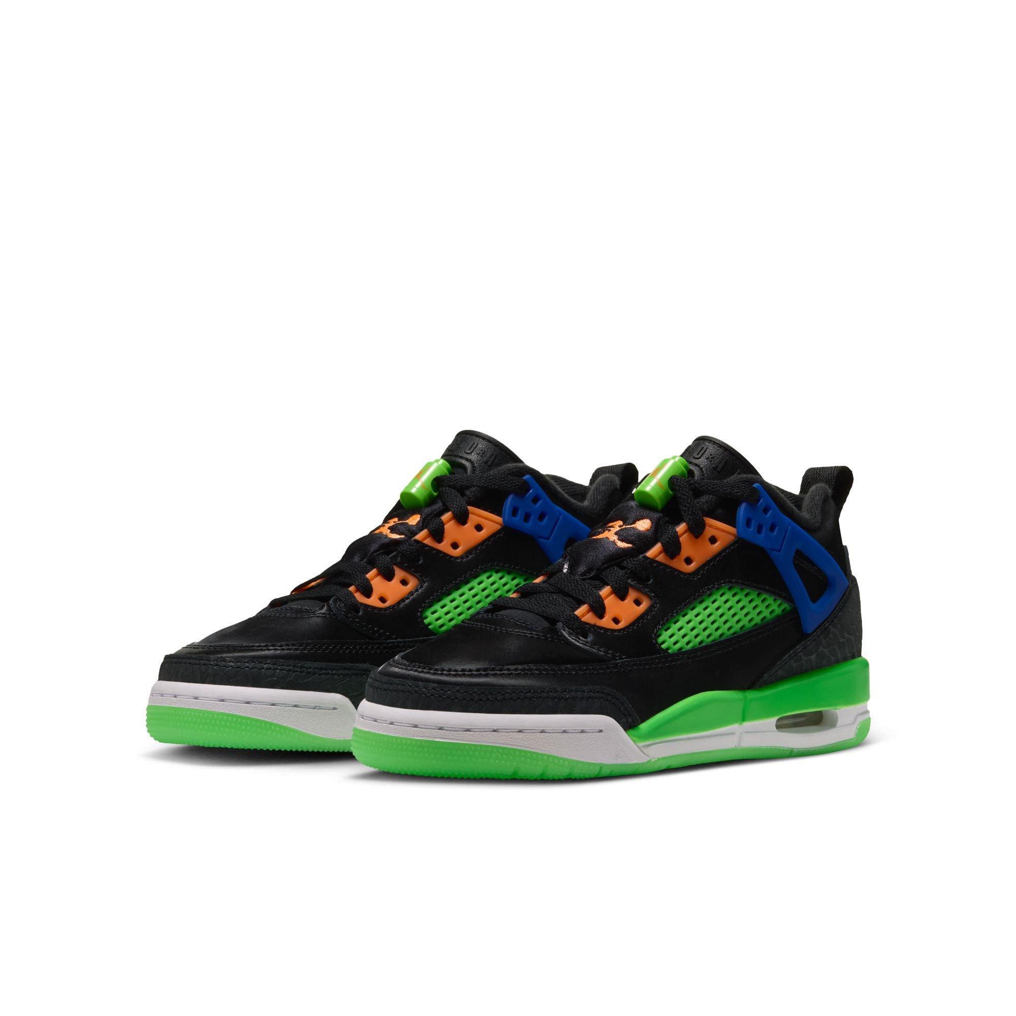 Jordan Spizike Low "Jam Central" Grade School Kids' Shoe - BLACK/ATOMIC ORANGE/GREEN STRIKE