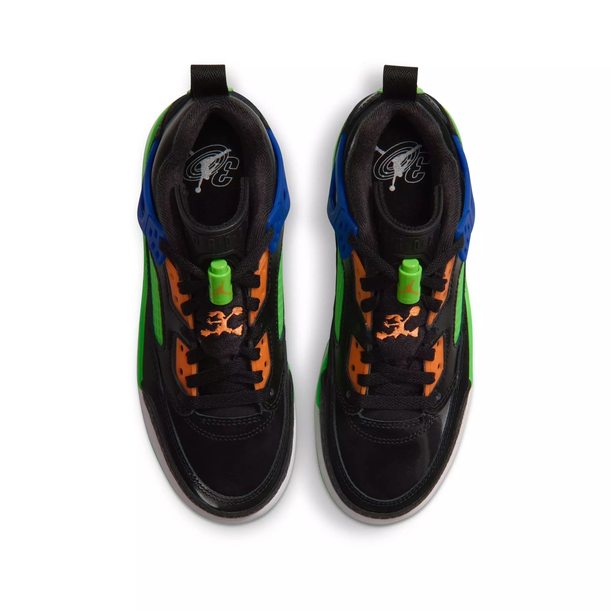 Jordan Spizike Low "Jam Central" Grade School Kids' Shoe - BLACK/ATOMIC ORANGE/GREEN STRIKE