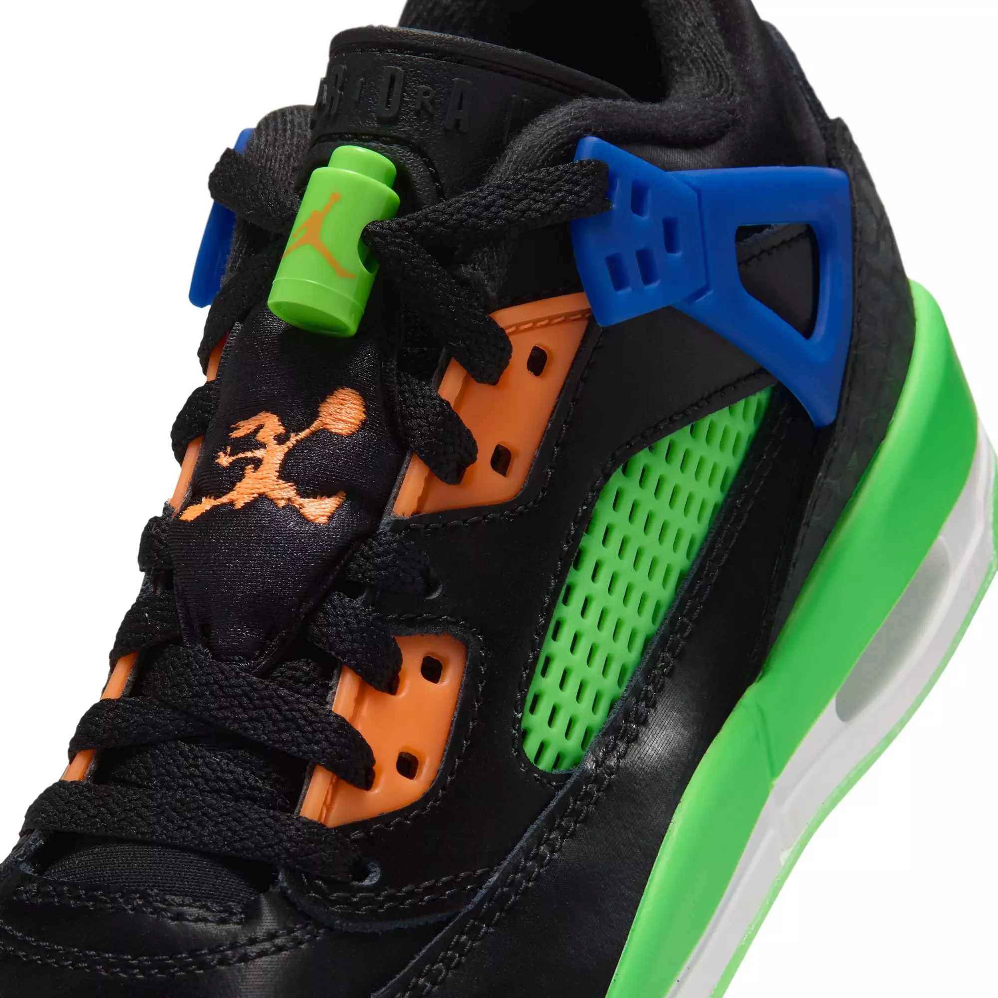Jordan Spizike Low "Jam Central" Grade School Kids' Shoe - BLACK/ATOMIC ORANGE/GREEN STRIKE