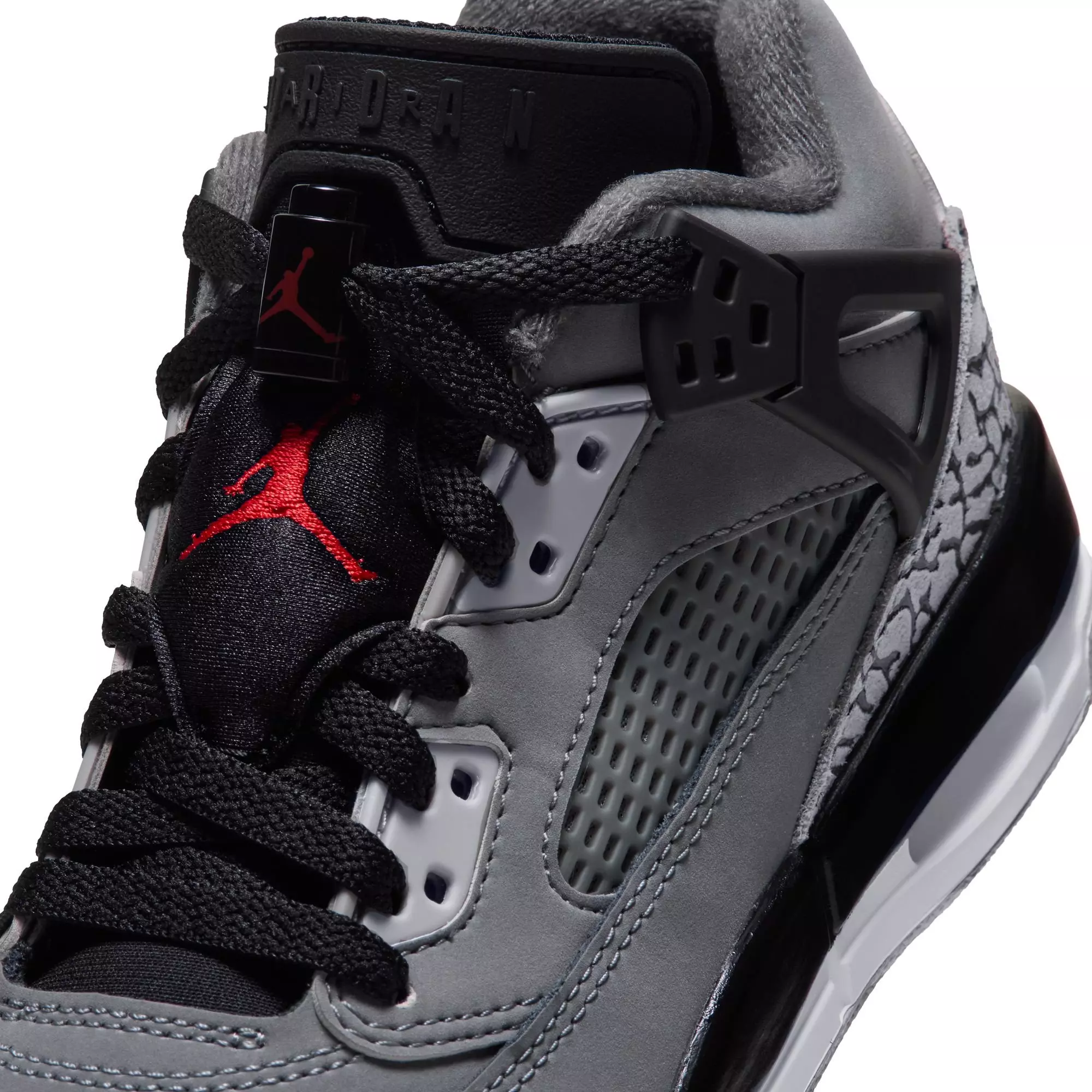 Jordan Spizike Low "Cool Grey/University Red/Black" Grade School Boys' Shoe - GREY/RED