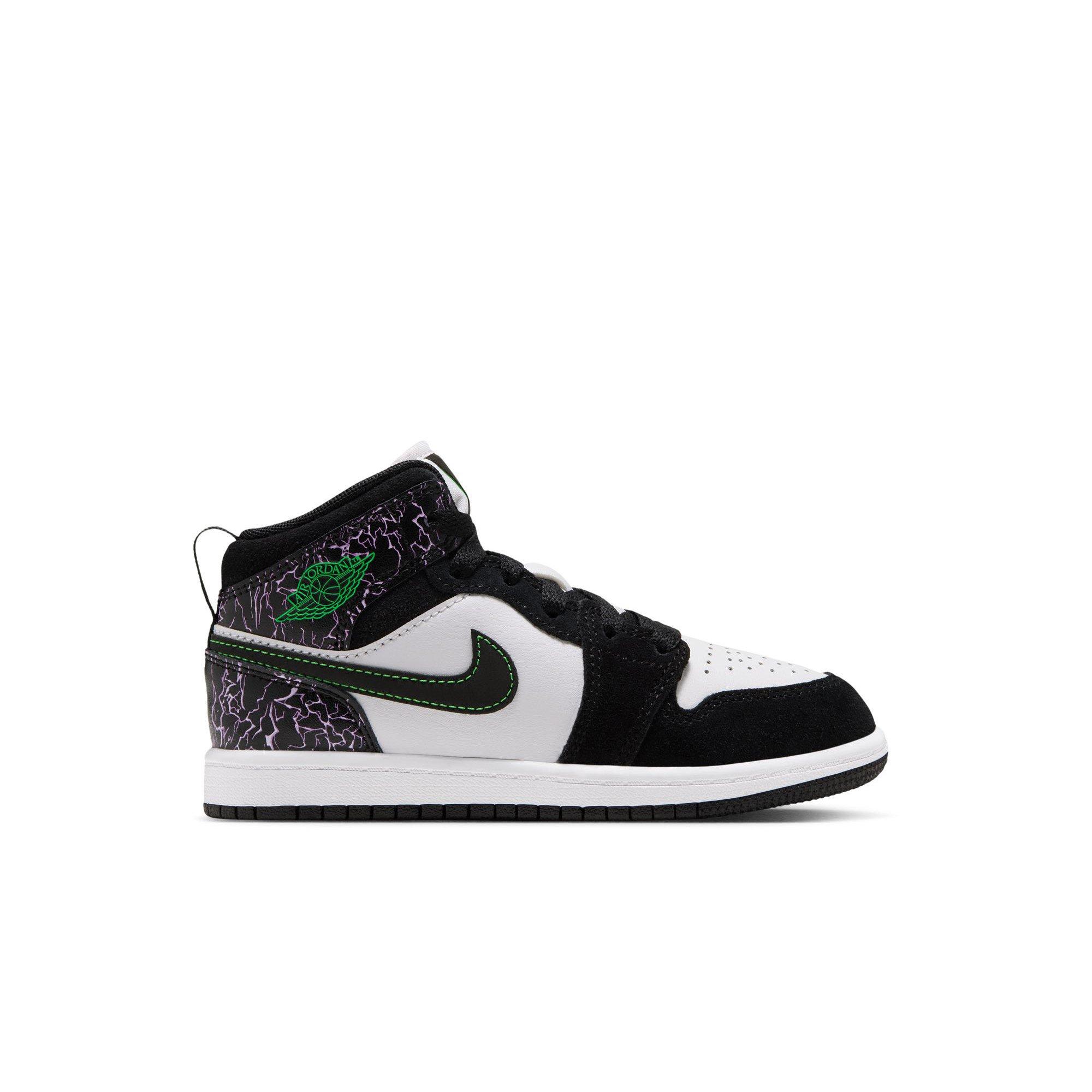 Jordan 1 Mid SE "Black/Scream Green/Summit White" Preschool Boys' Shoe - BLACK/GREEN/PURPLE