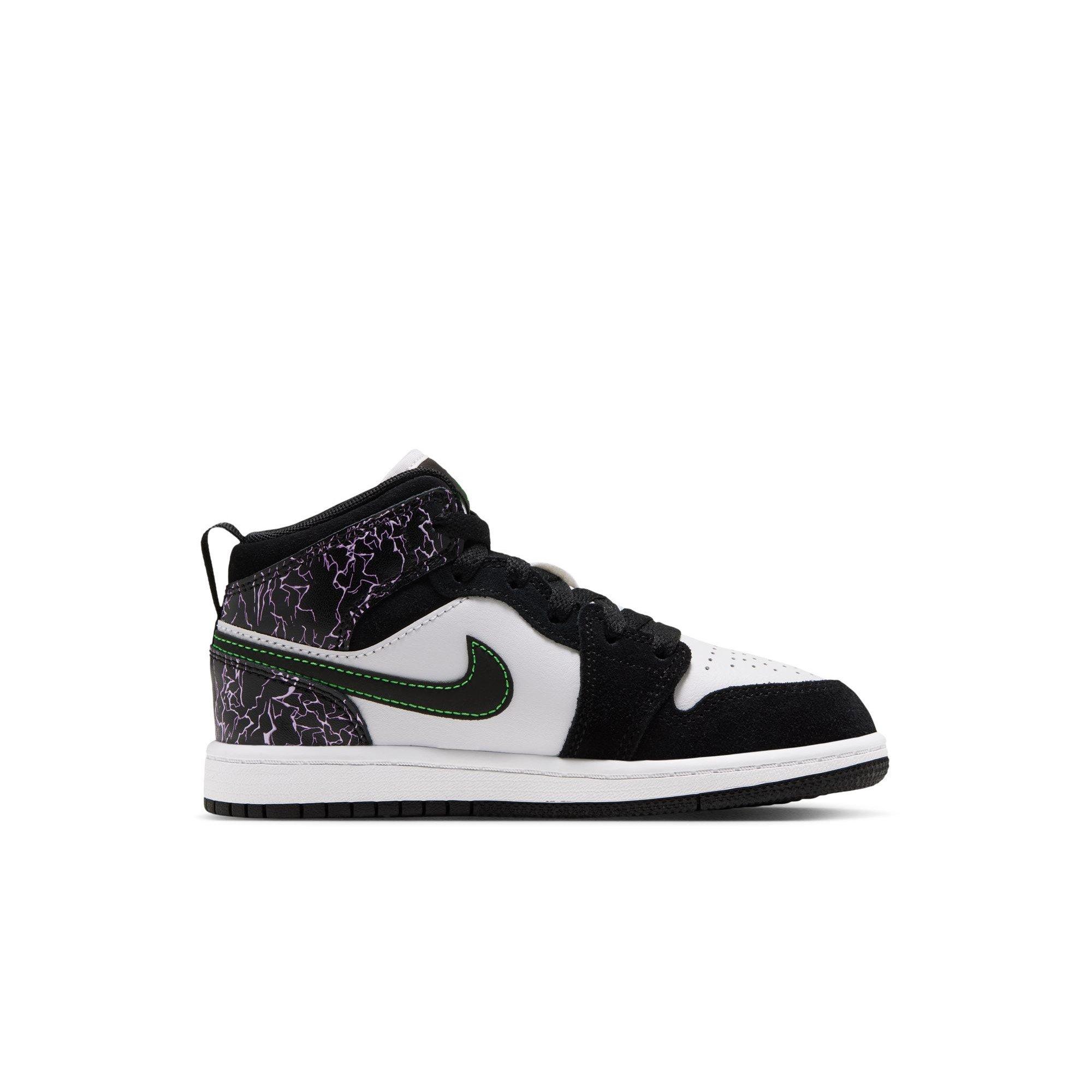 Jordan 1 Mid SE "Black/Scream Green/Summit White" Preschool Boys' Shoe - BLACK/GREEN/PURPLE