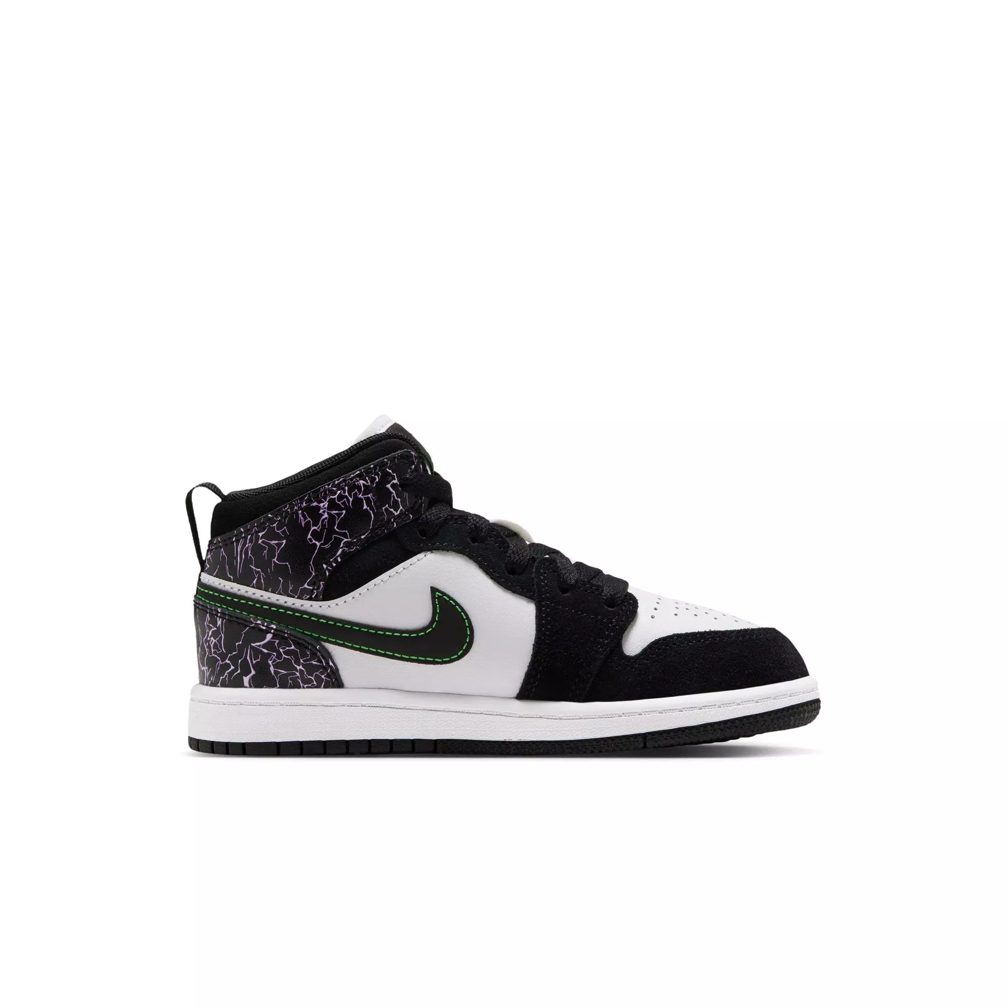 Jordan 1 Mid SE "Black/Scream Green/Summit White" Preschool Boys' Shoe - BLACK/GREEN/PURPLE
