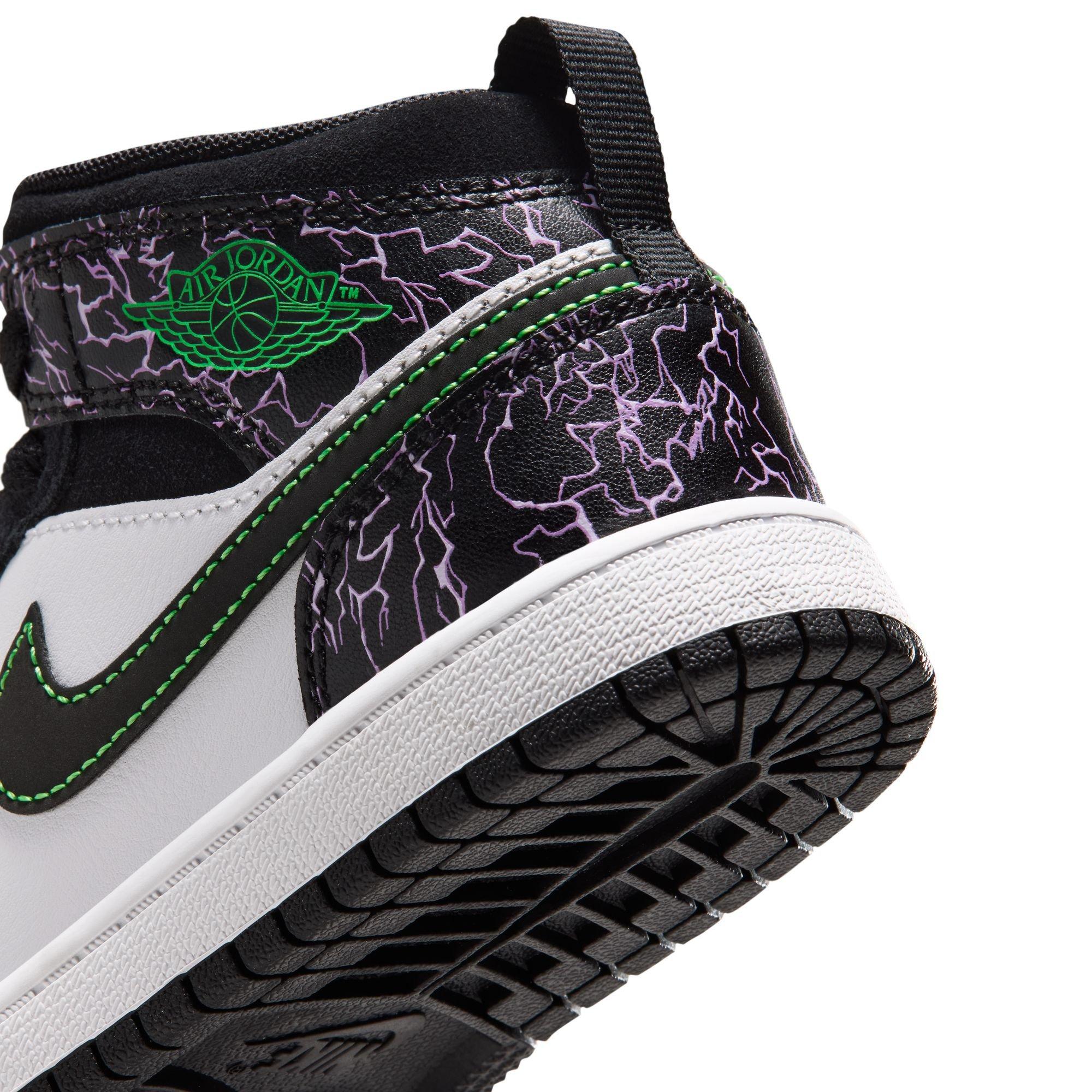 Jordan 1 Mid SE "Black/Scream Green/Summit White" Preschool Boys' Shoe - BLACK/GREEN/PURPLE