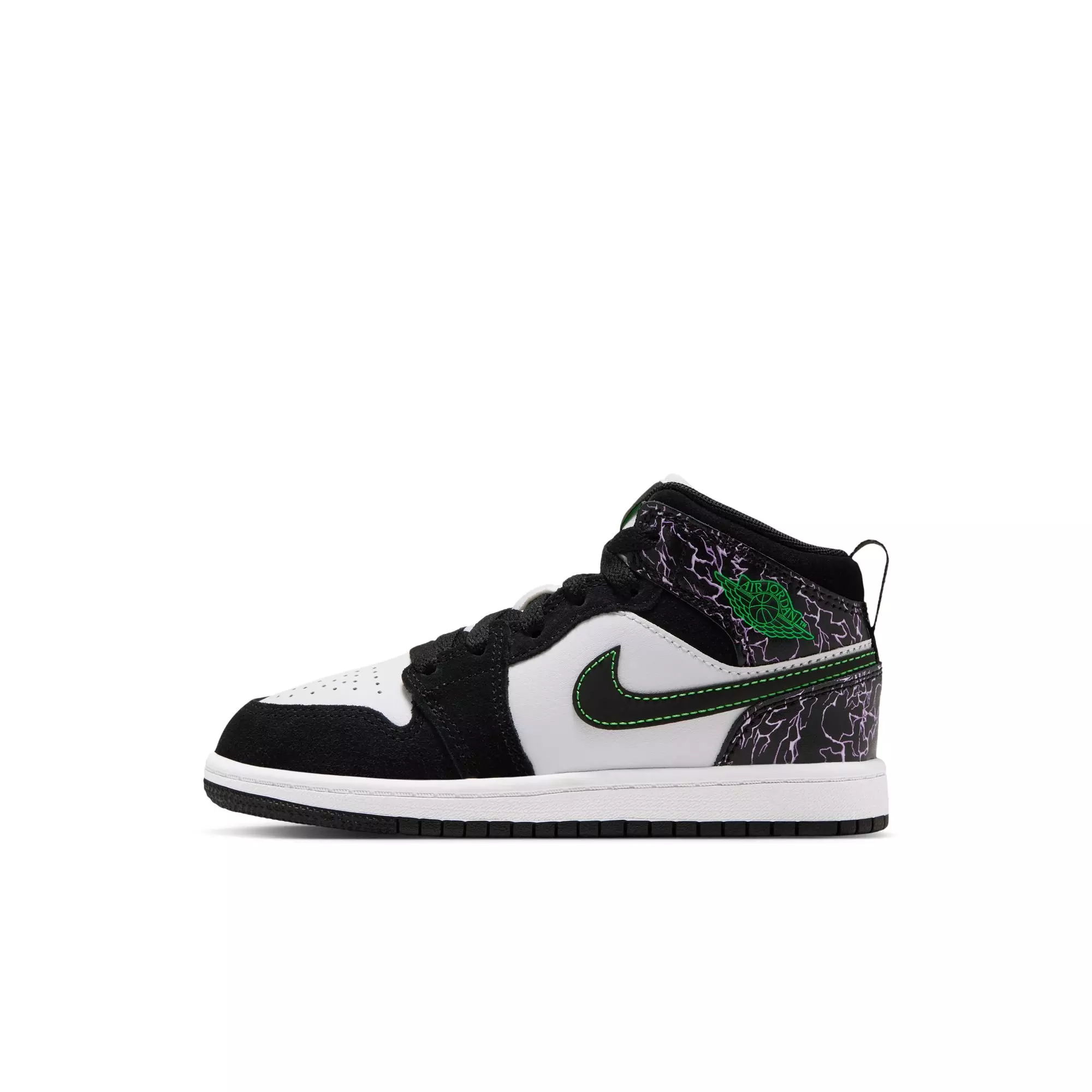 Jordan 1 Mid SE "Black/Scream Green/Summit White" Preschool Boys' Shoe - BLACK/GREEN/PURPLE