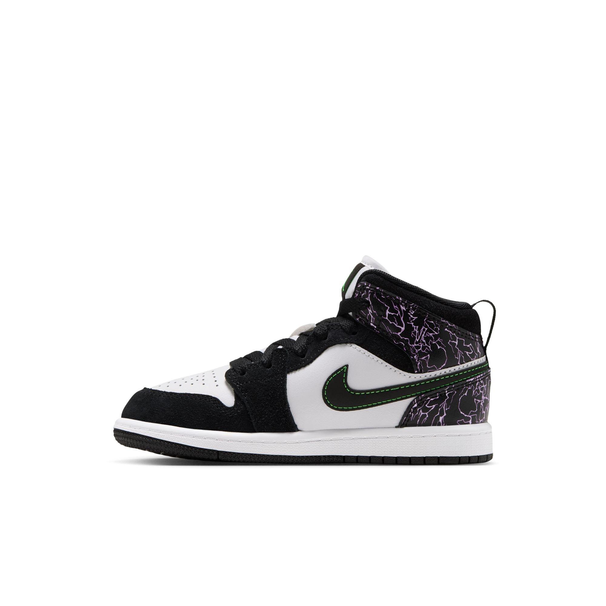 Jordan 1 Mid SE "Black/Scream Green/Summit White" Preschool Boys' Shoe - BLACK/GREEN/PURPLE