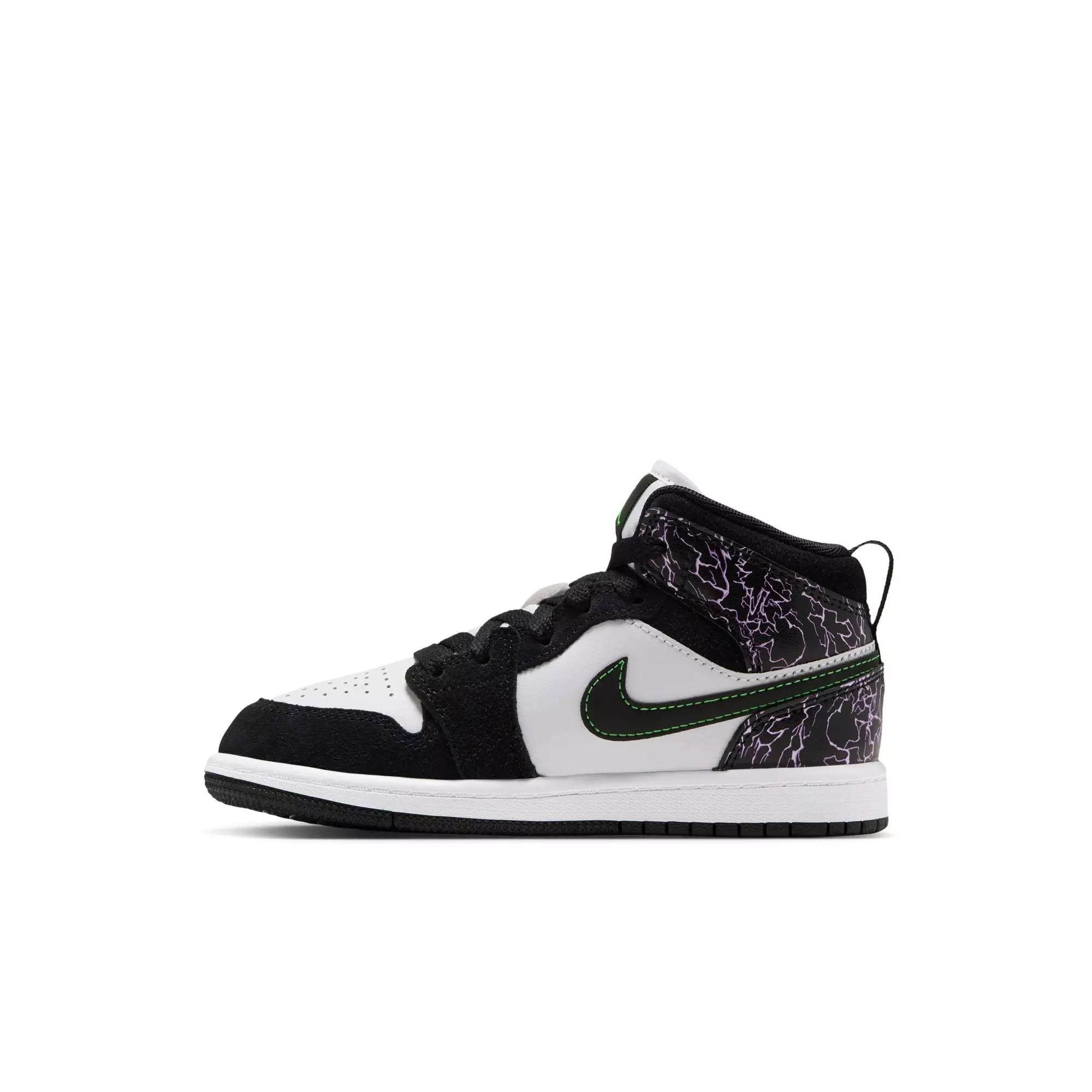 Jordan 1 Mid SE "Black/Scream Green/Summit White" Preschool Boys' Shoe - BLACK/GREEN/PURPLE