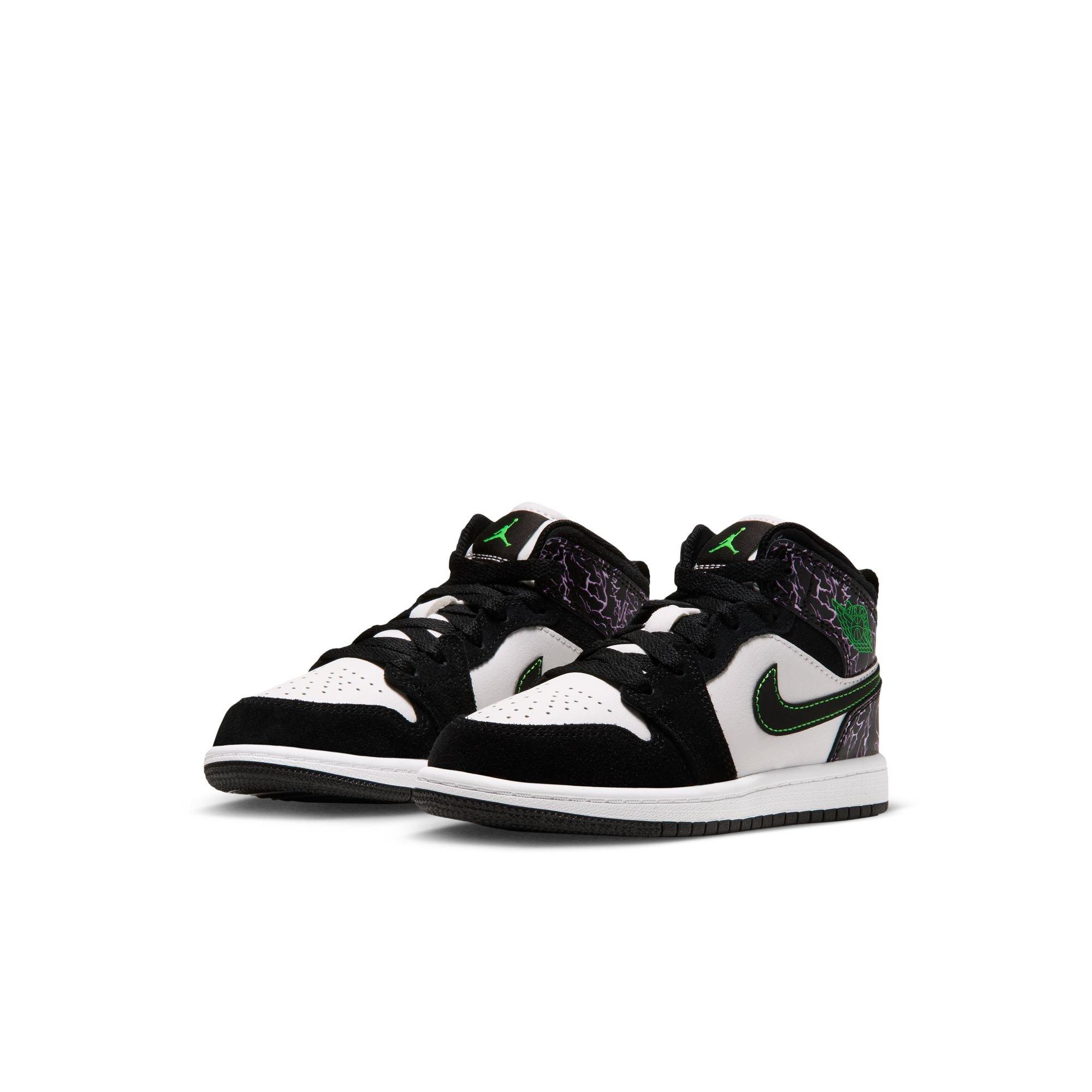 Jordan 1 Mid SE "Black/Scream Green/Summit White" Preschool Boys' Shoe - BLACK/GREEN/PURPLE