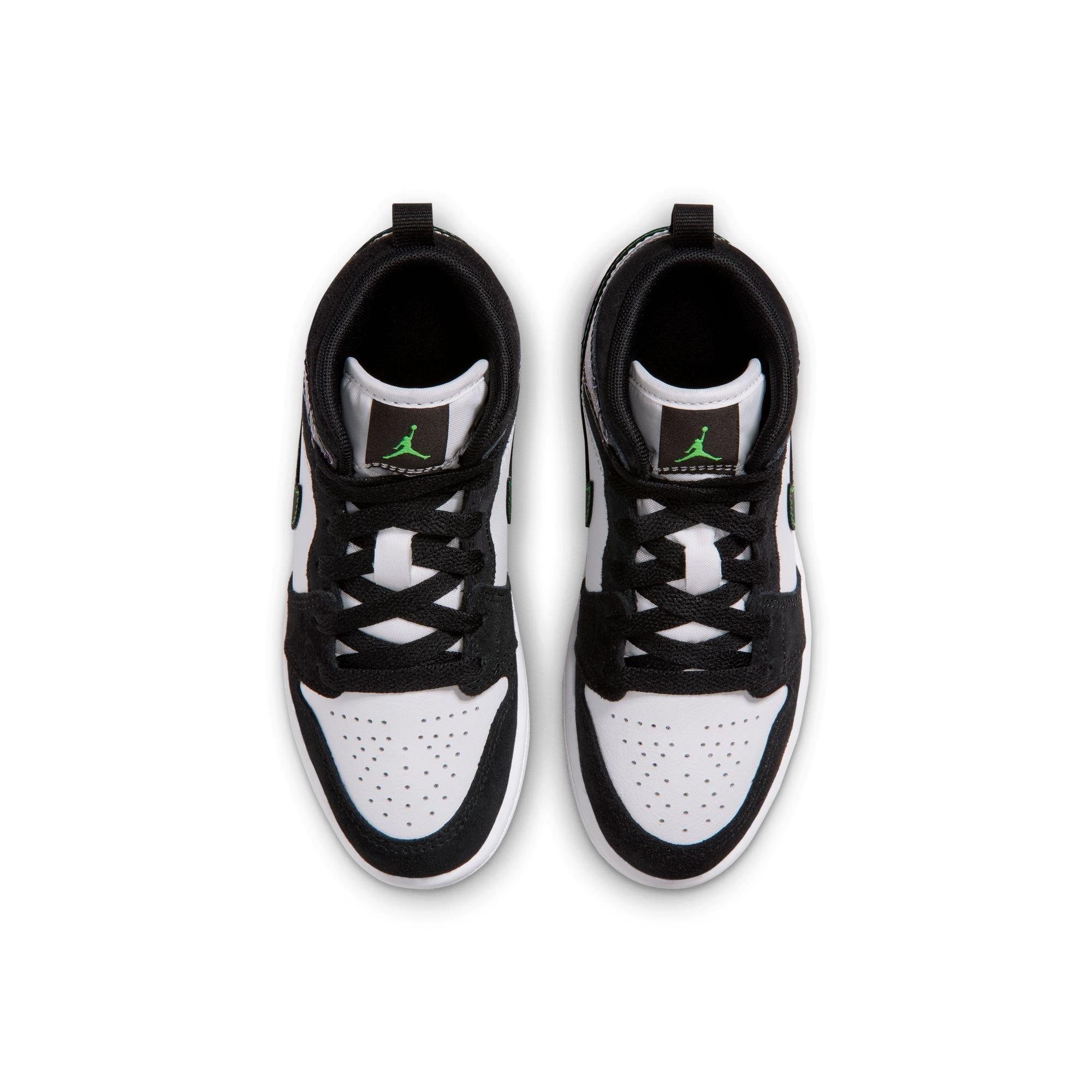 Jordan 1 Mid SE "Black/Scream Green/Summit White" Preschool Boys' Shoe - BLACK/GREEN/PURPLE