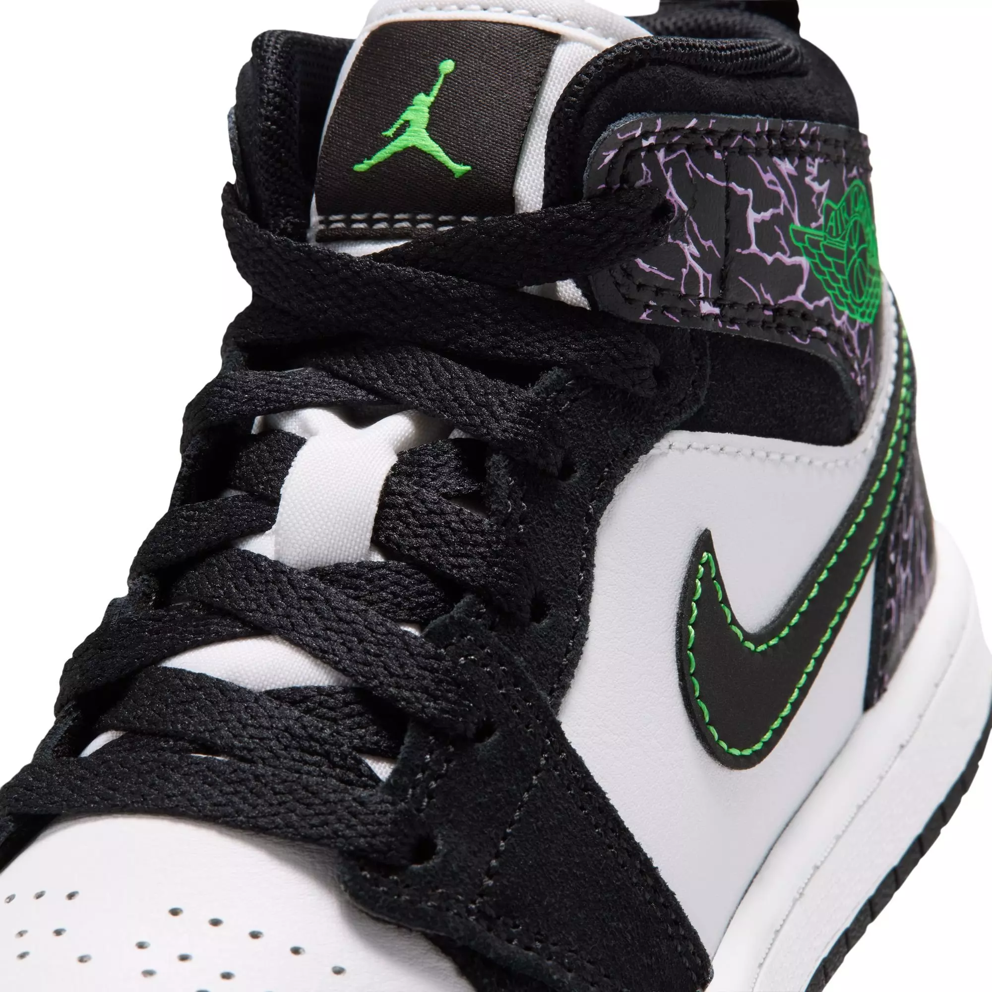 Jordan 1 Mid SE "Black/Scream Green/Summit White" Preschool Boys' Shoe - BLACK/GREEN/PURPLE