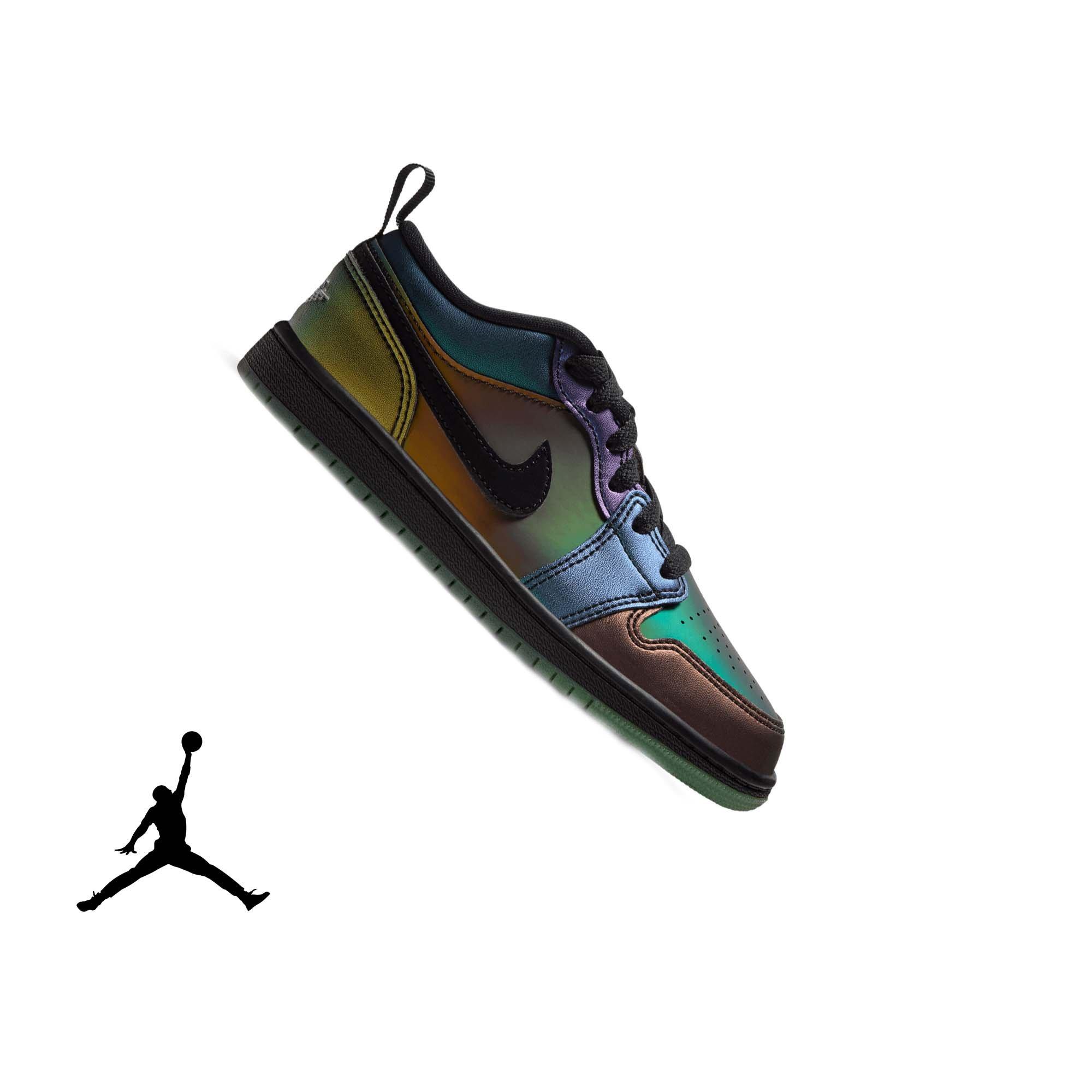 Jordan 1 Low SE "Magic Ball" Preschool Kids' Shoe - BLACK/METALLIC SILVER/ACTION GREEN