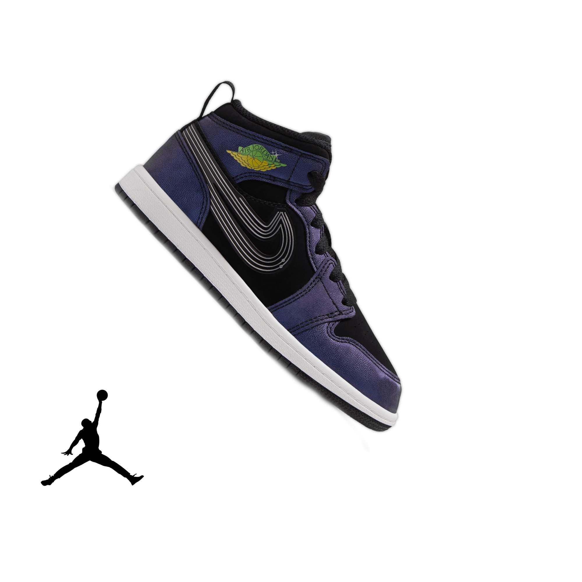Jordan 1 Mid SE "Space Jam" Preschool Kids' Shoe - BLACK/YELLOW ZEST/ACTION GREEN
