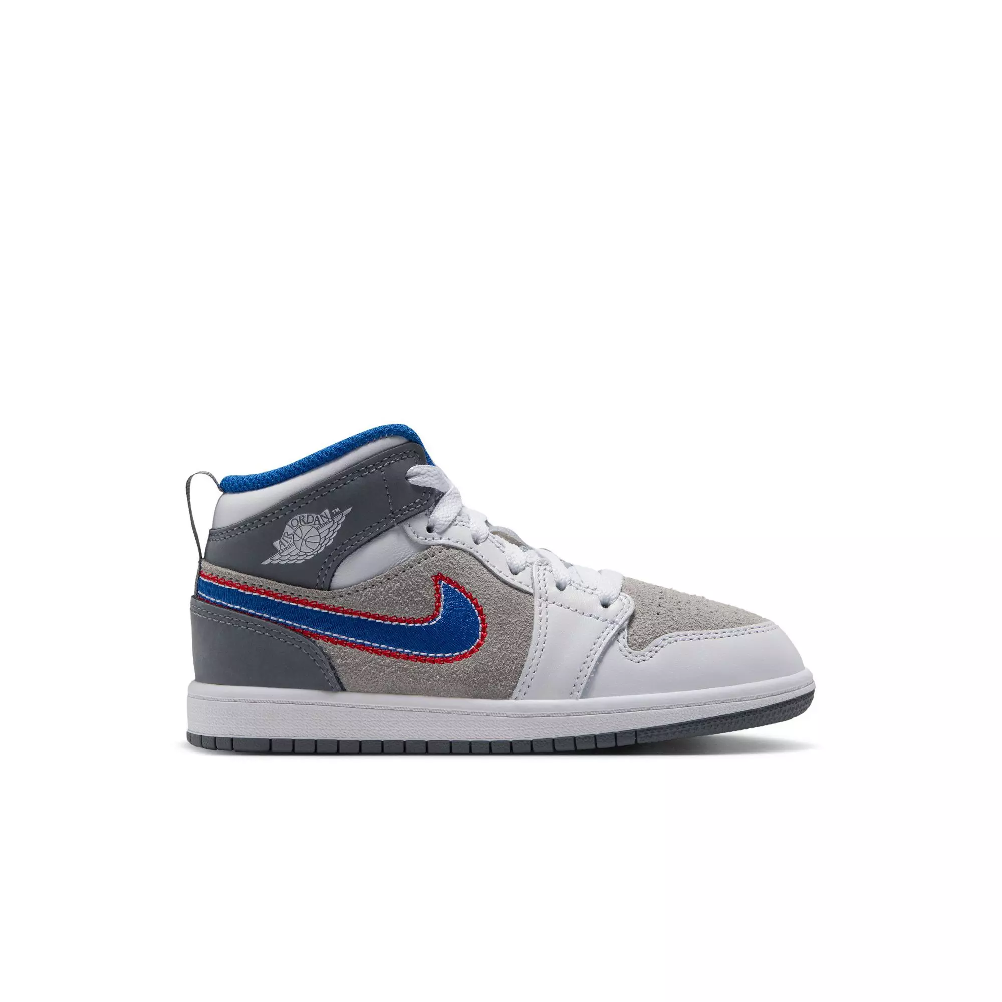Jordan 1 Mid SE "Hare" Preschool Kids' Shoe - LT SMOKE GREY/VARSITY ROYAL