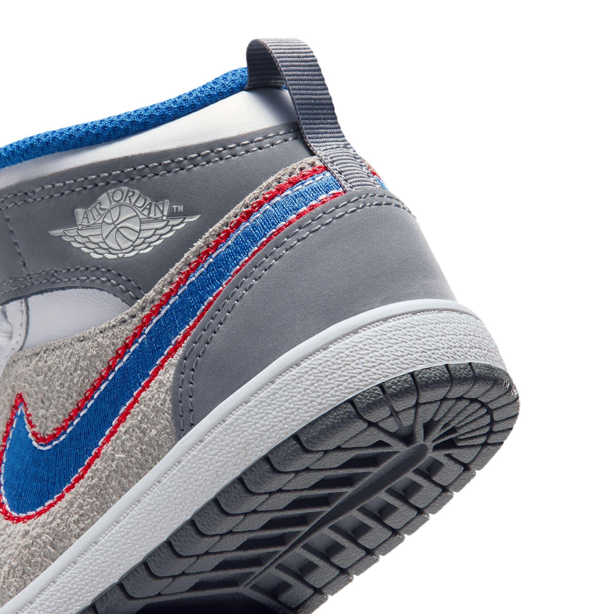 Jordan 1 Mid SE "Hare" Preschool Kids' Shoe - LT SMOKE GREY/VARSITY ROYAL