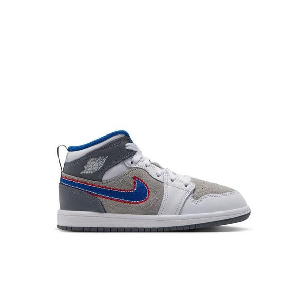 Jordan 1 Mid SE "Hare" Preschool Kids' Shoe - LT SMOKE GREY/VARSITY ROYAL